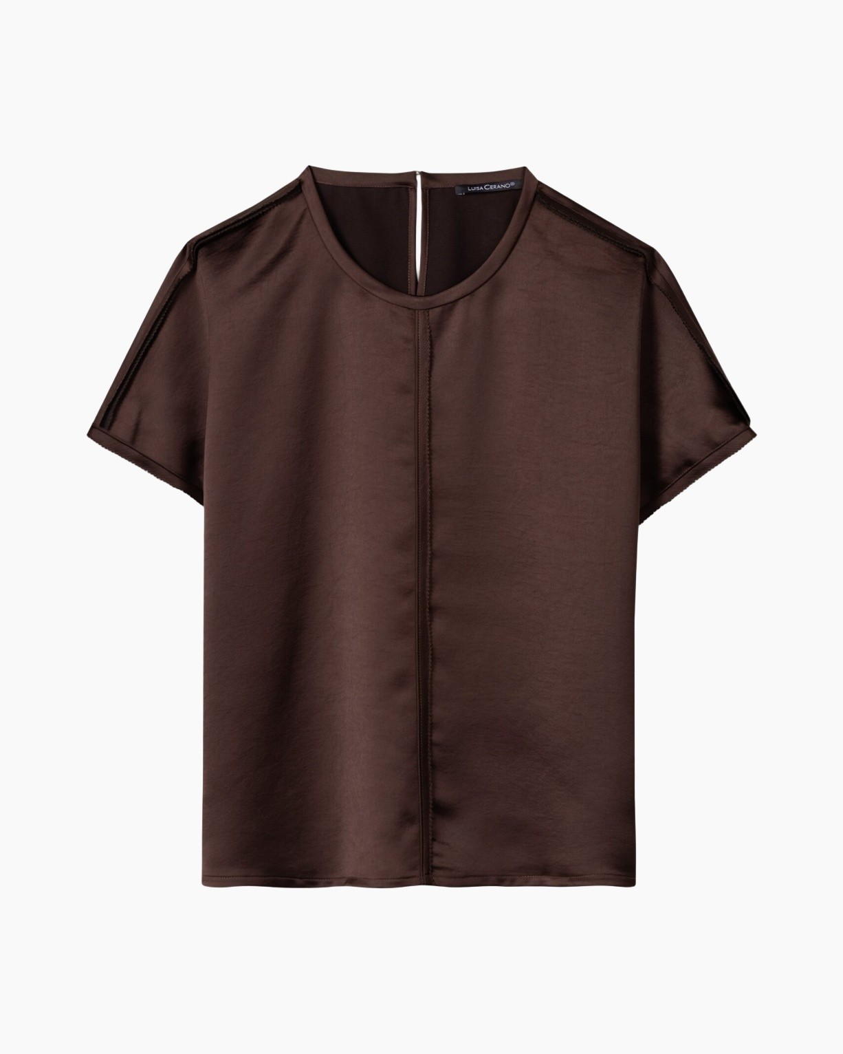 top, blouse, short sleeve, brown, silky