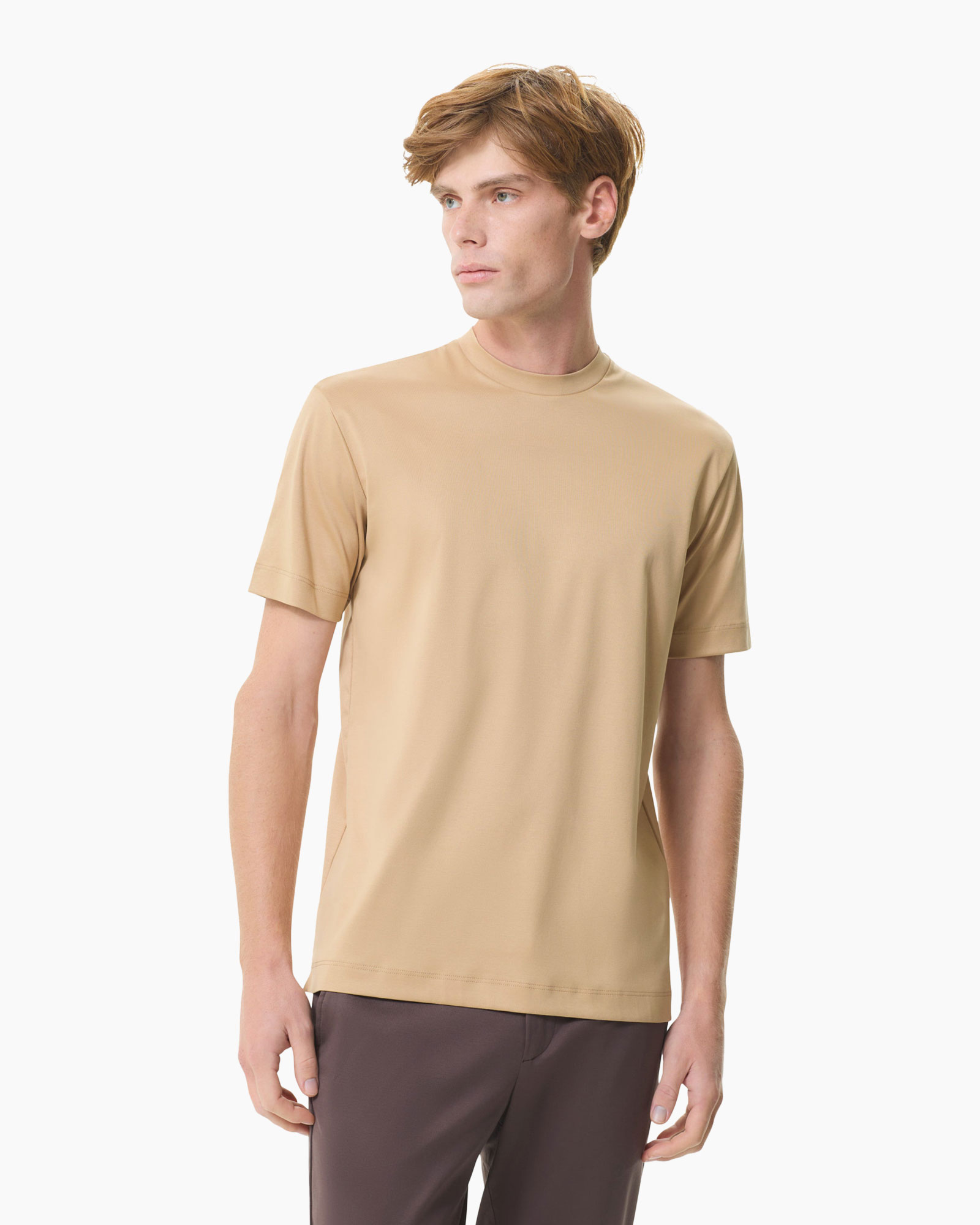 T-shirt Interlock Supima midden bruin