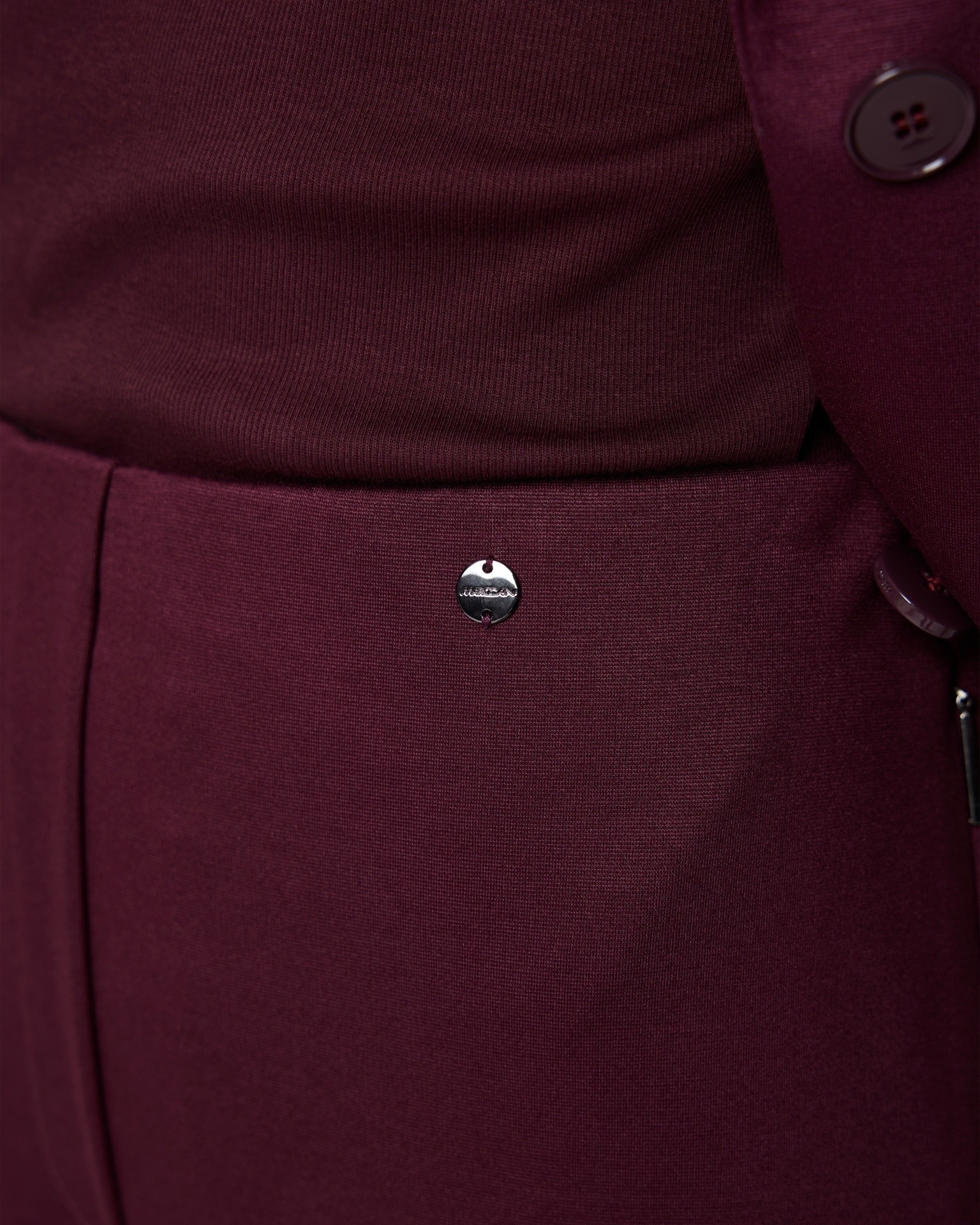burgundy, pants, button, zipper, fabric