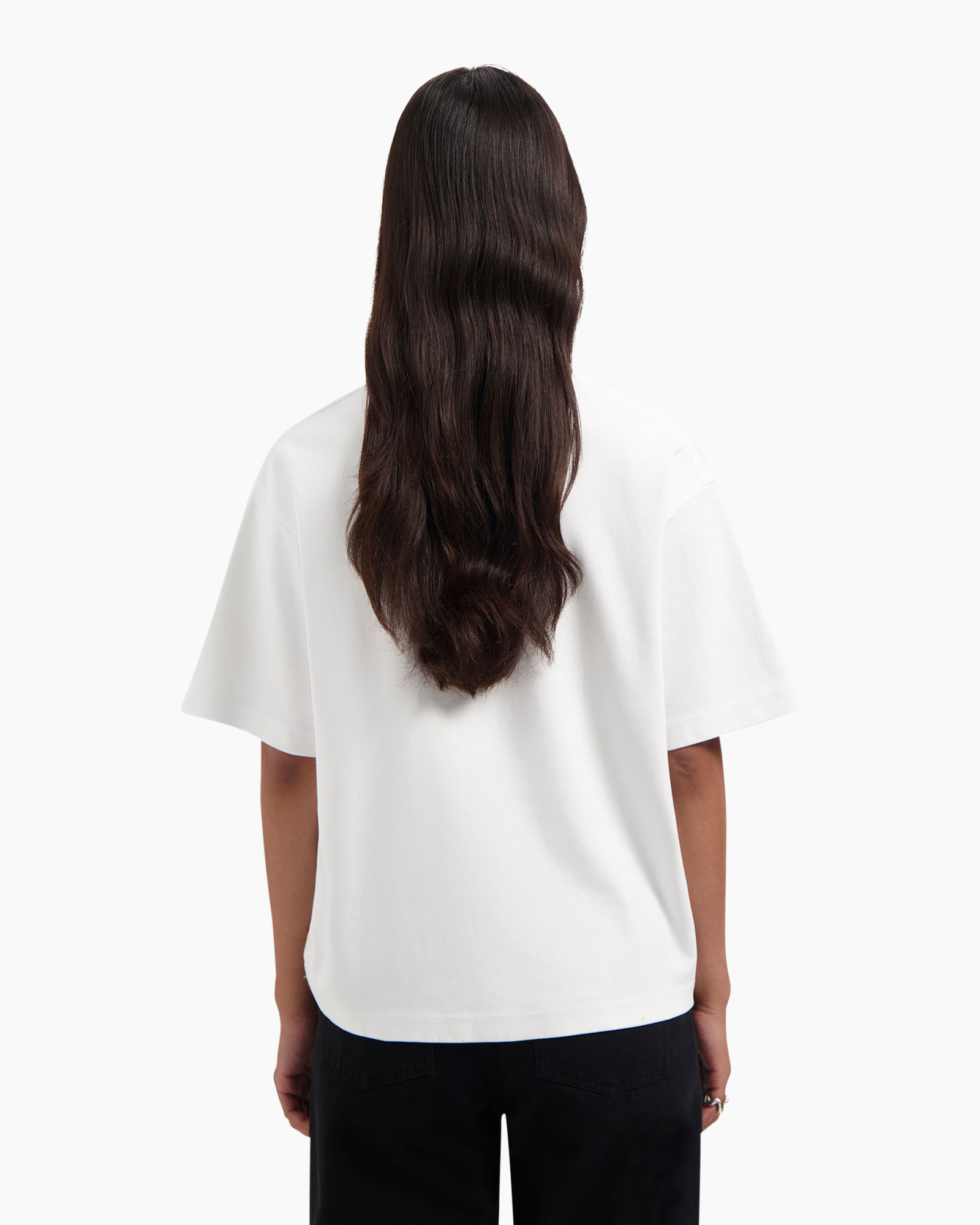 t-shirt, white, short sleeve, crew neck, embossed logo