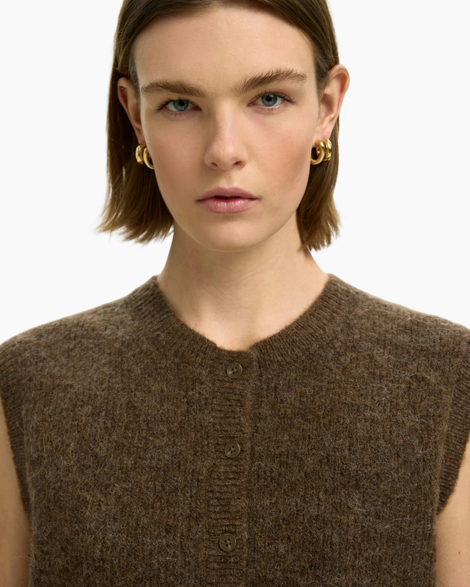 knitwear, sweater, cardigan, brown, buttons