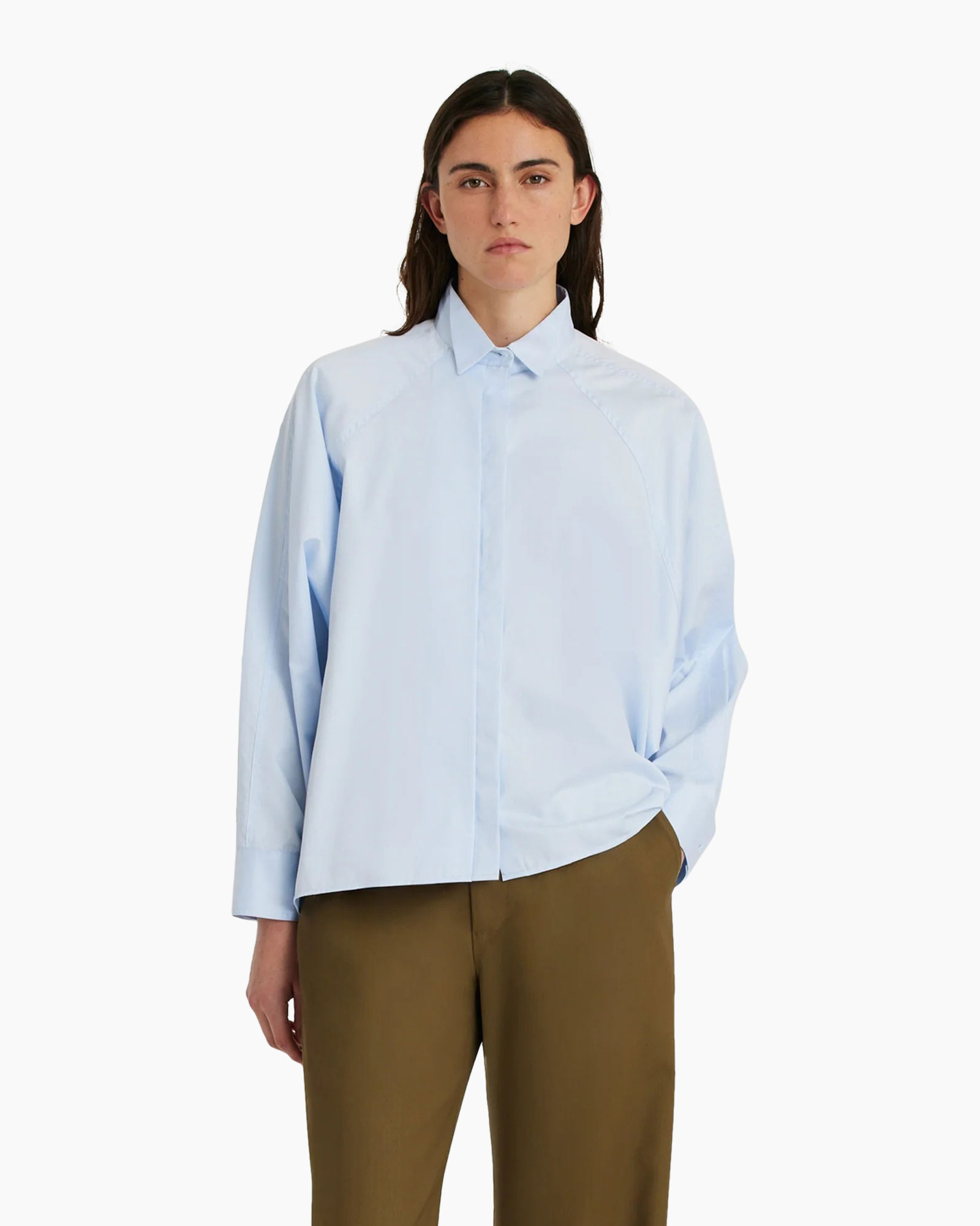 shirt, button-down, light blue, collared, loose fit