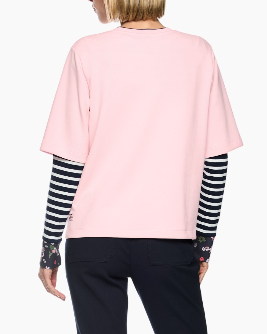 pink top, short-sleeve, oversized, back view, casual shirt