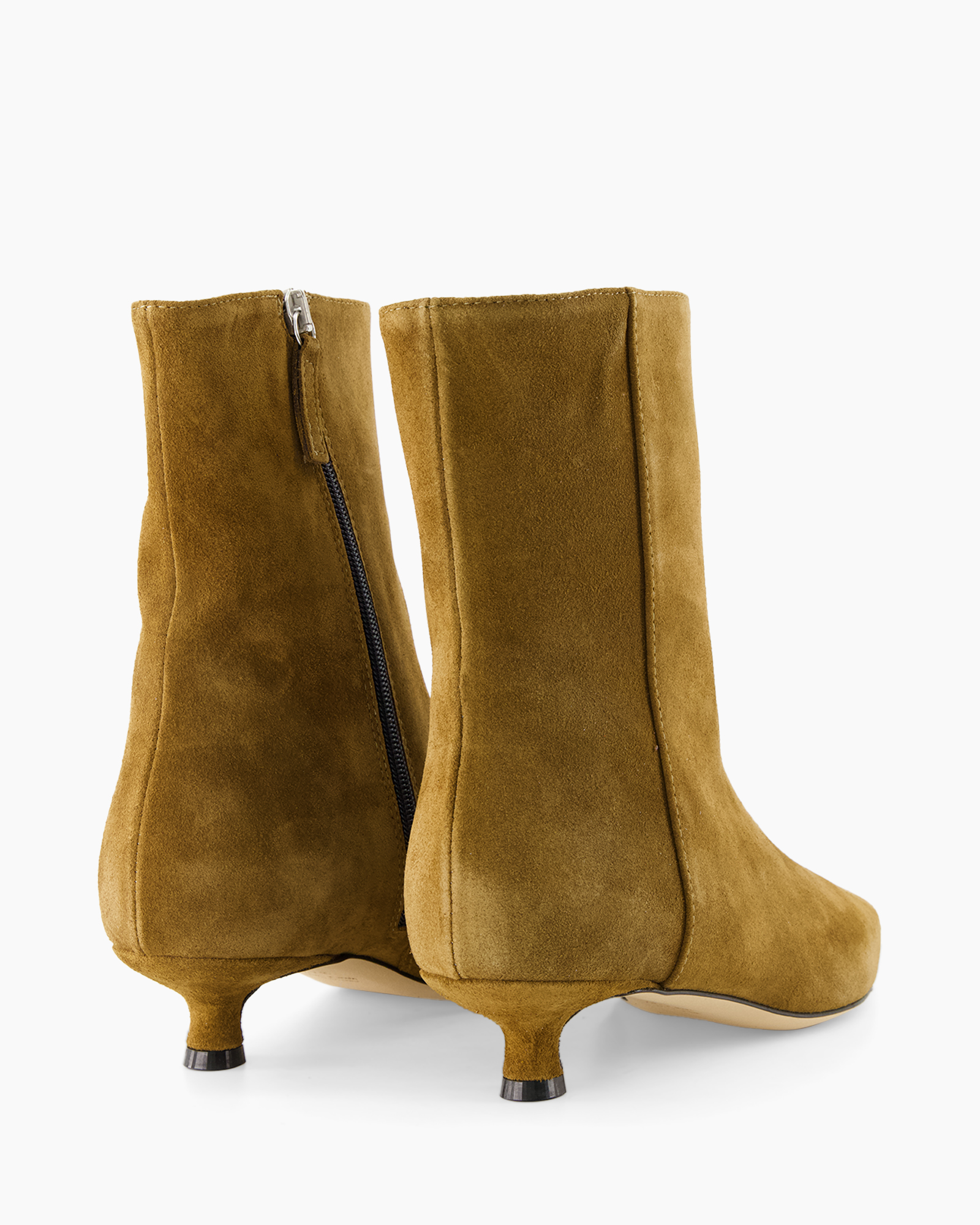 ankle boots, suede, zip, mid heel, olive brown