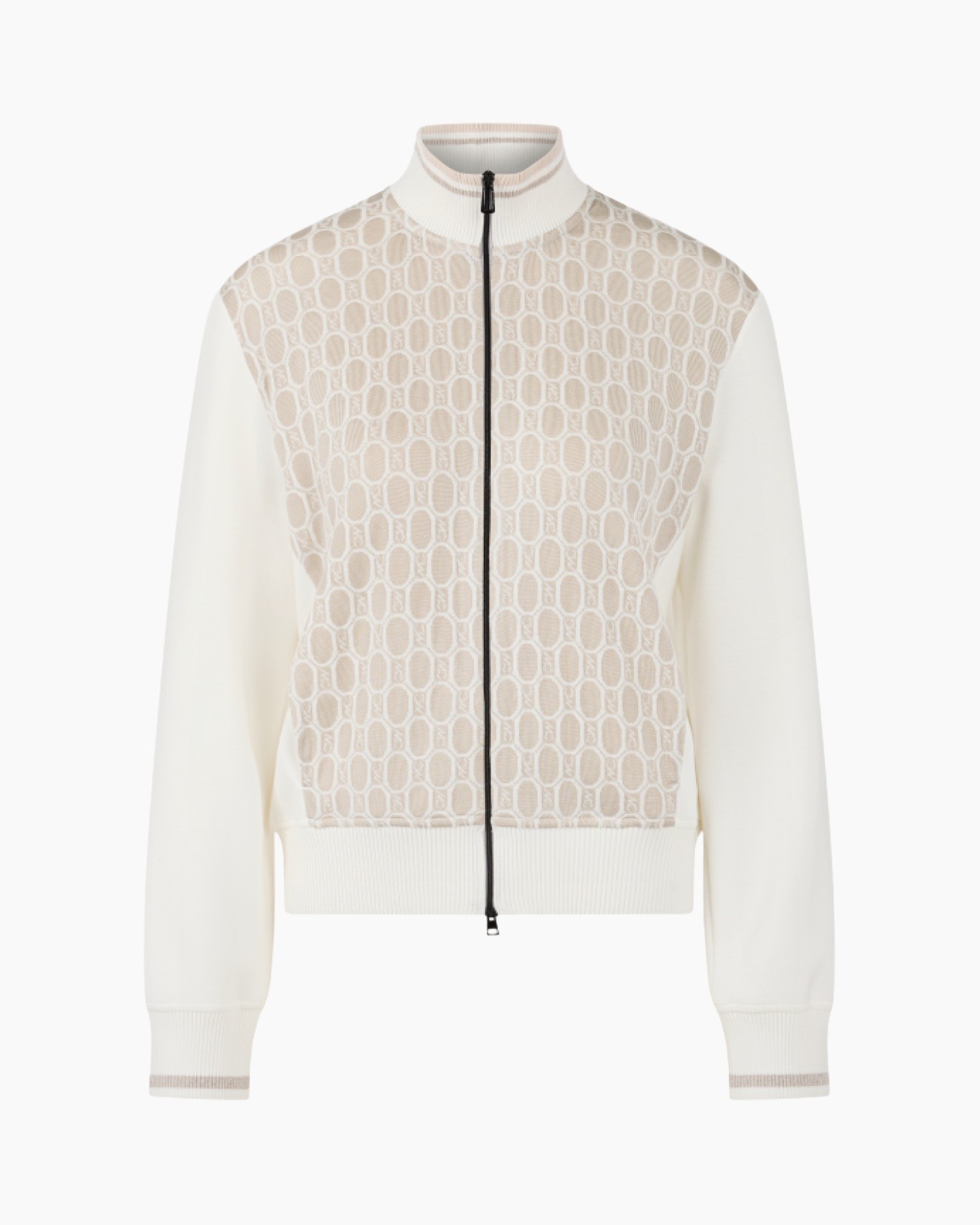 jacket, zip, lace pattern, crew neck, long sleeve