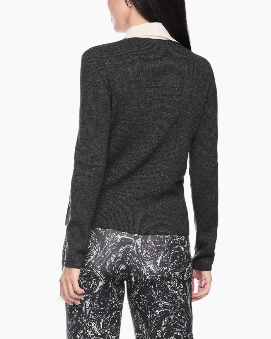 cardigan, buttoned, dark grey, collar, layered look