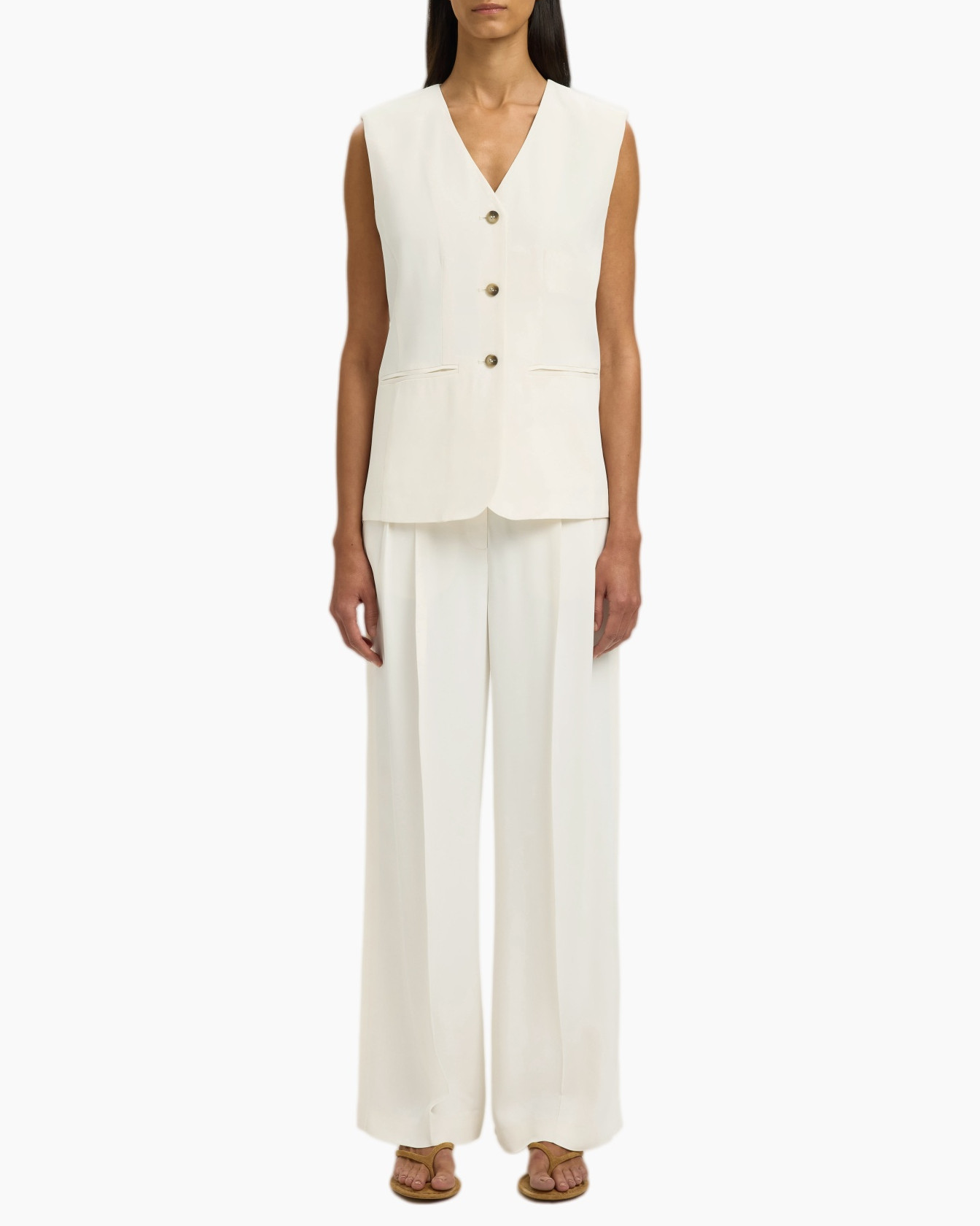 vest, vested top, sleeveless, cream, pantsuit