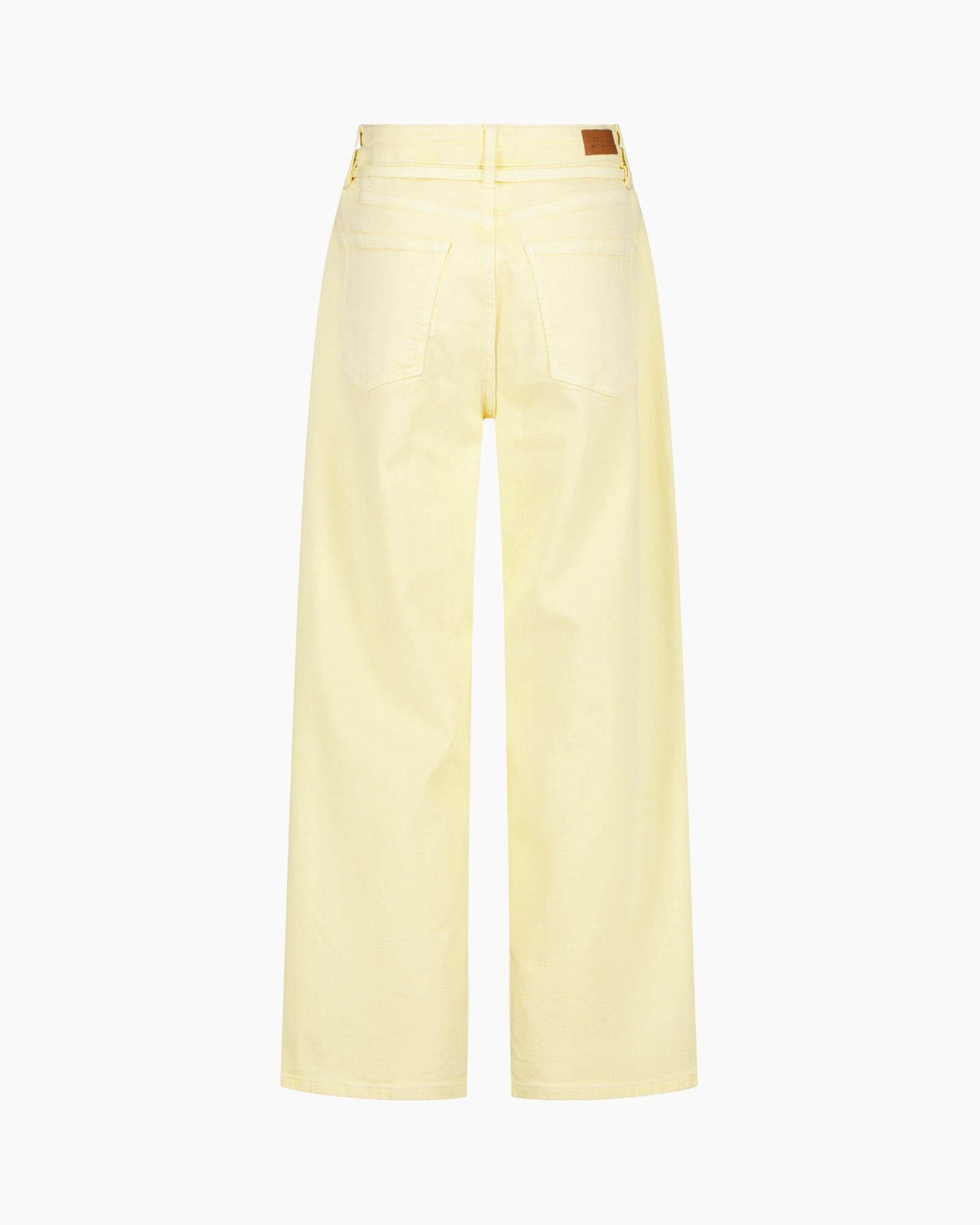 pants, wide-leg, yellow, denim, back pockets