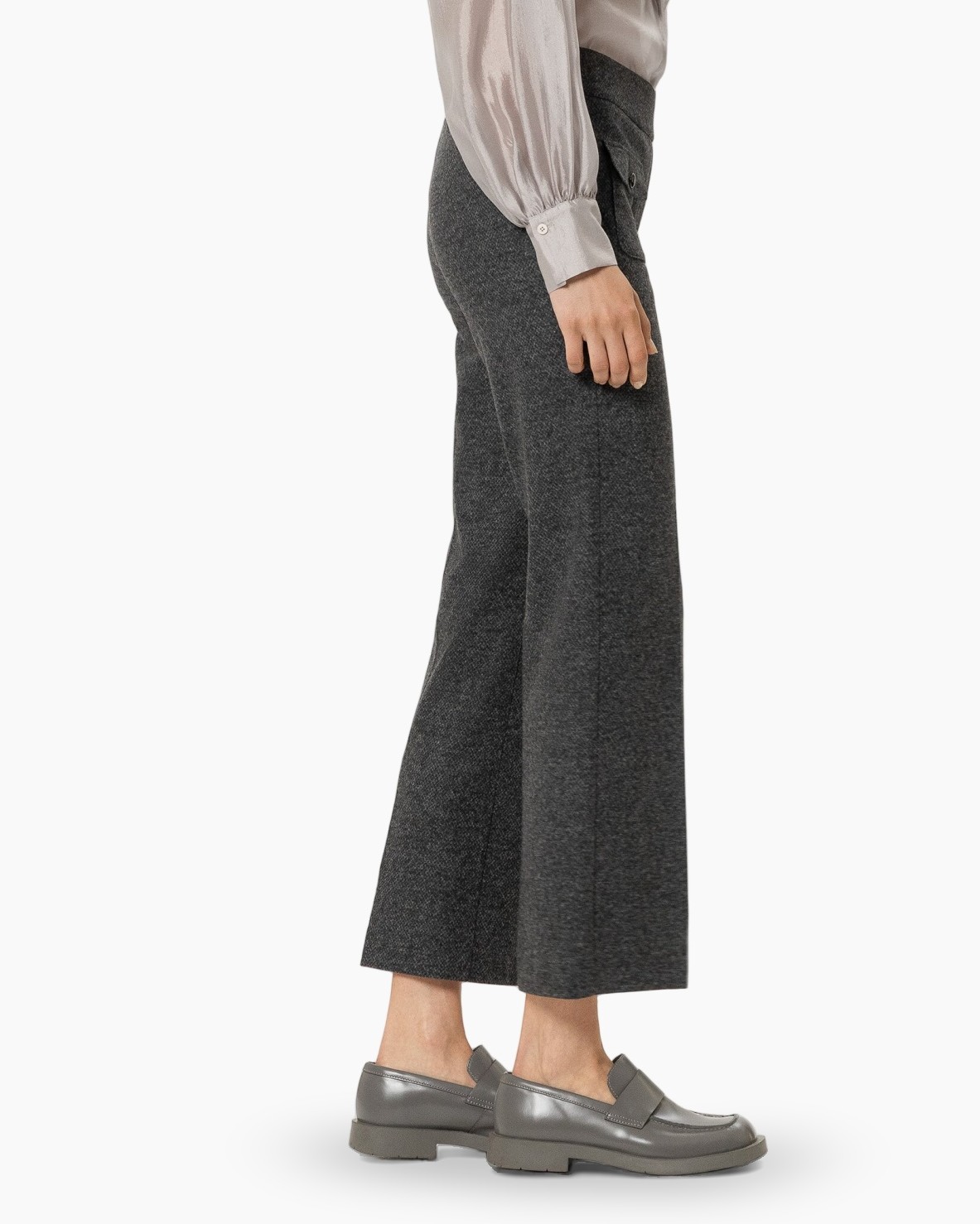 wide-leg, pants, dark gray, ankle-length, loafers