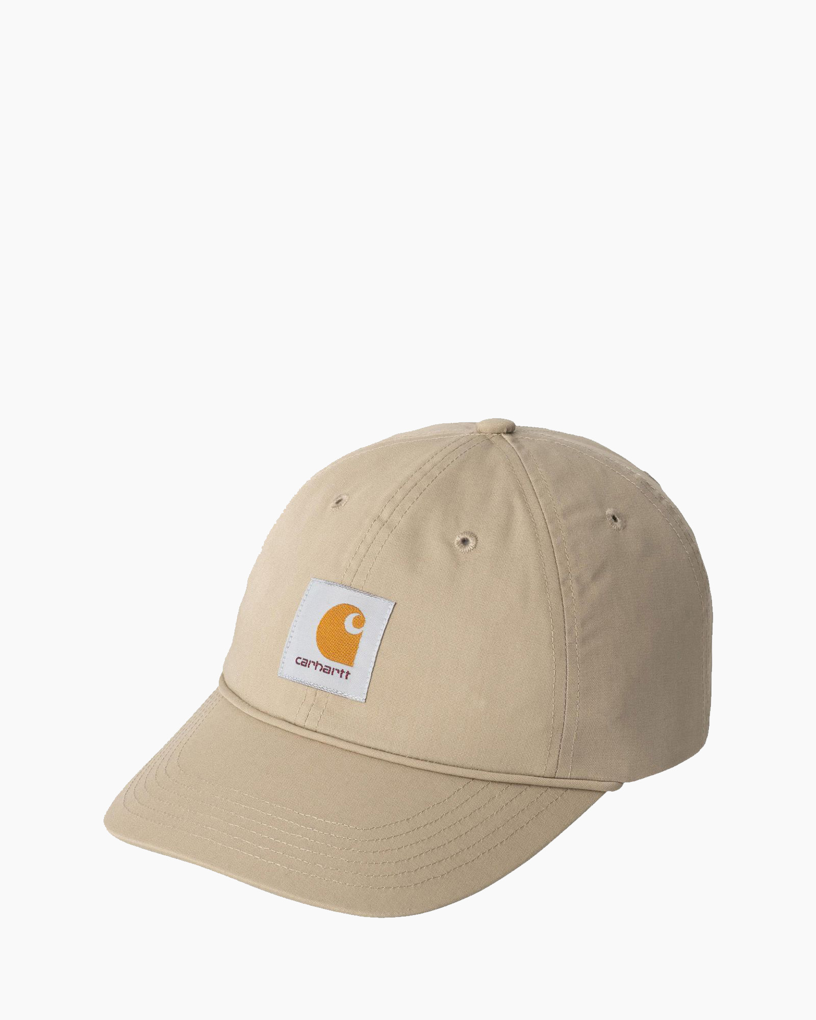 baseball cap, beige, carhartt, six-panel, logo patch, baseball cap, beige, carhartt logo, adjustable, six-panel