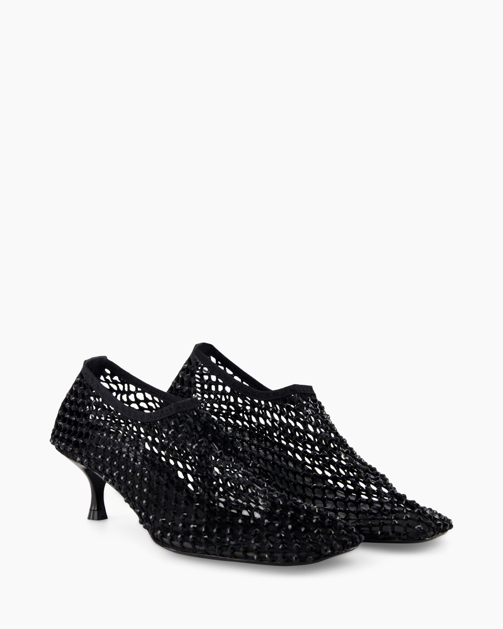 black, mesh, shoe, heel, pump