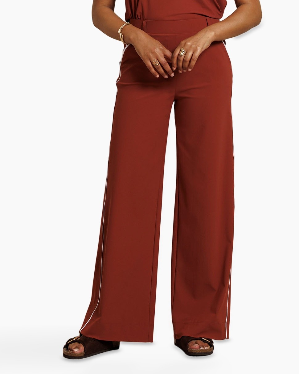 pants, wide-leg, rust, orange-brown, sides stripe