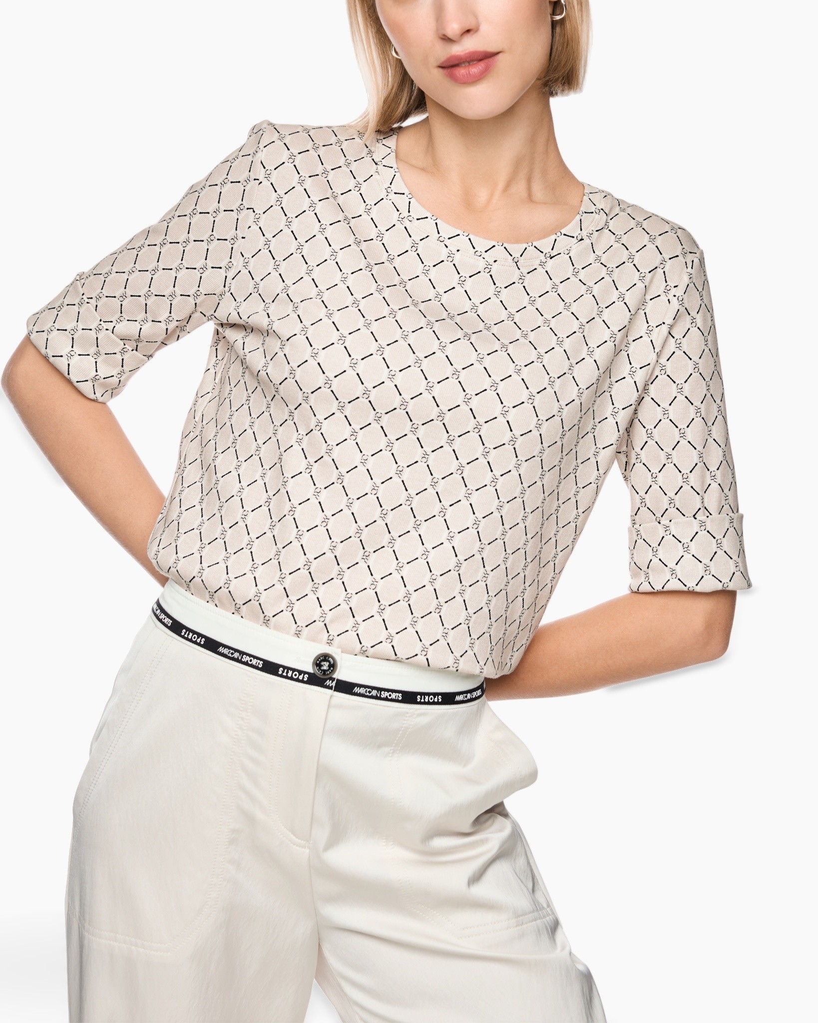top, blouse, pattern, beige, short-sleeve