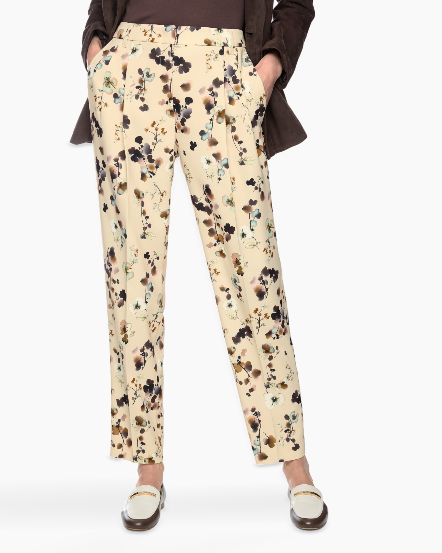 pants, floral print, beige, trousers, straight leg