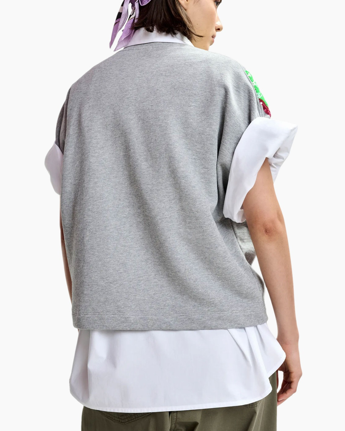 Sweatshirt, Graphic, Gray, Embroidered, Short-sleeve