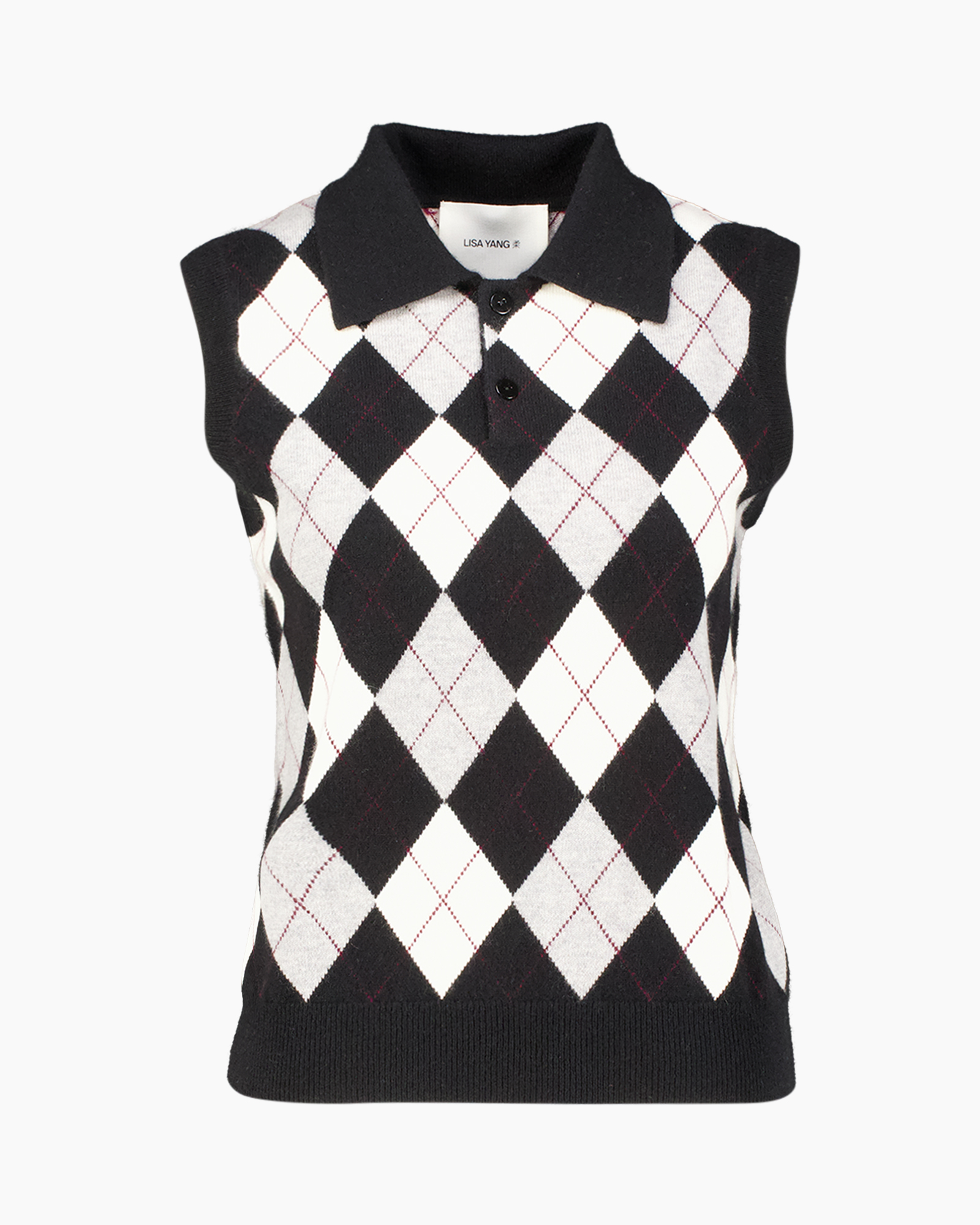 argyle, sleeveless, polo, knit, patterned