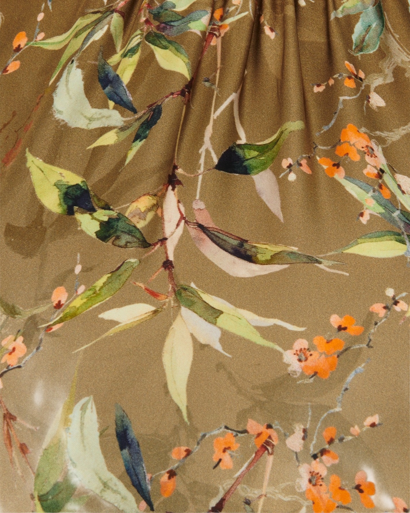 pattern, floral, green, orange, dress fabric