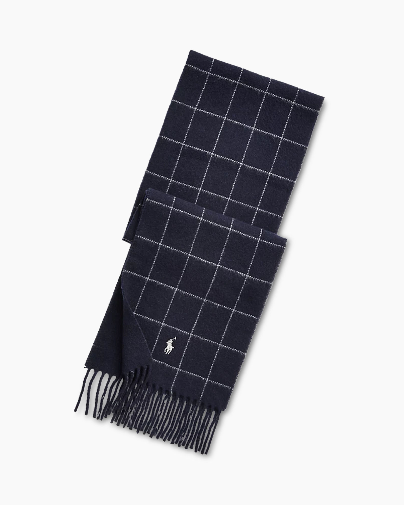 scarf, navy, checkered, fringed, knit