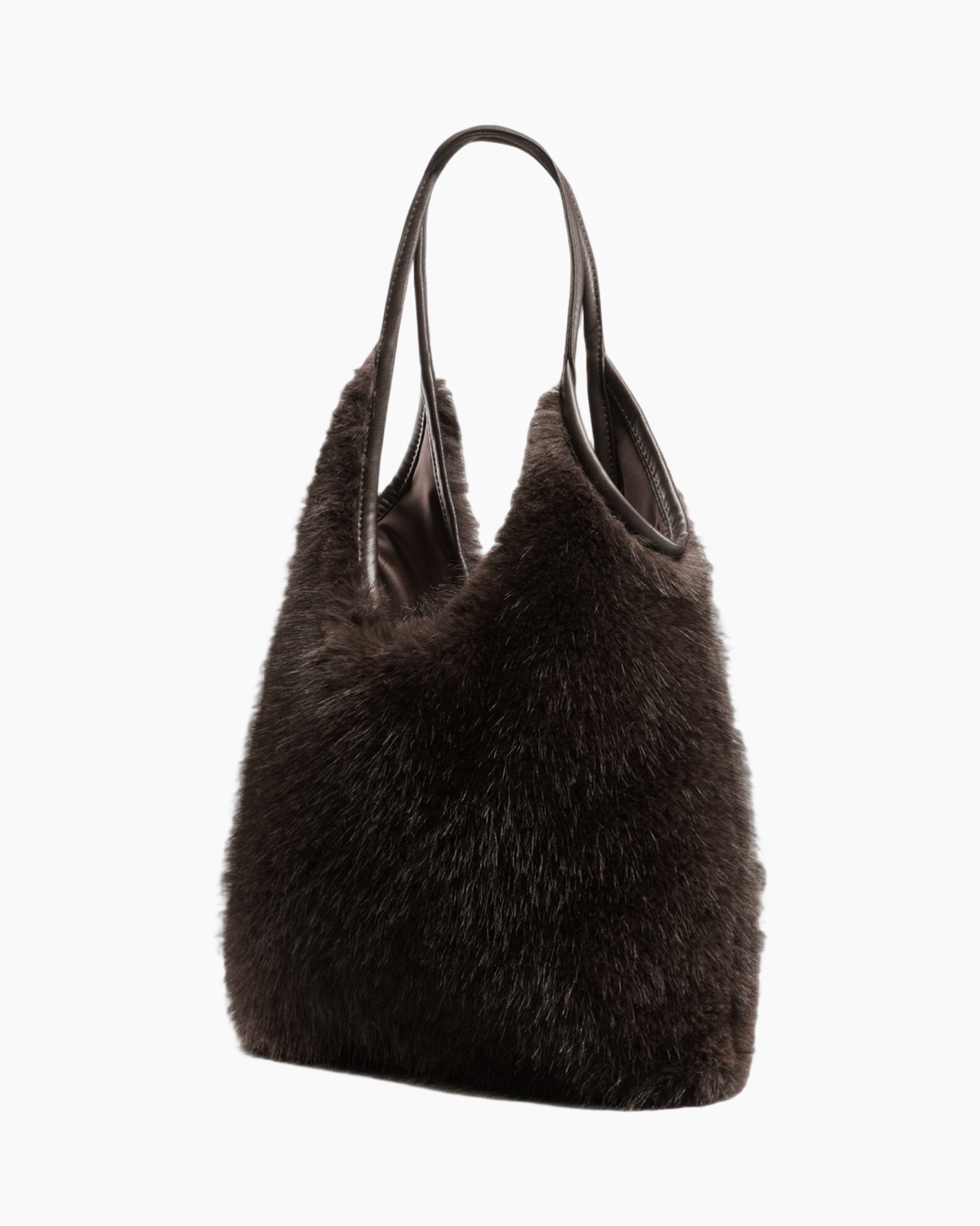 bag, shoulder bag, fur, brown, hollow handle