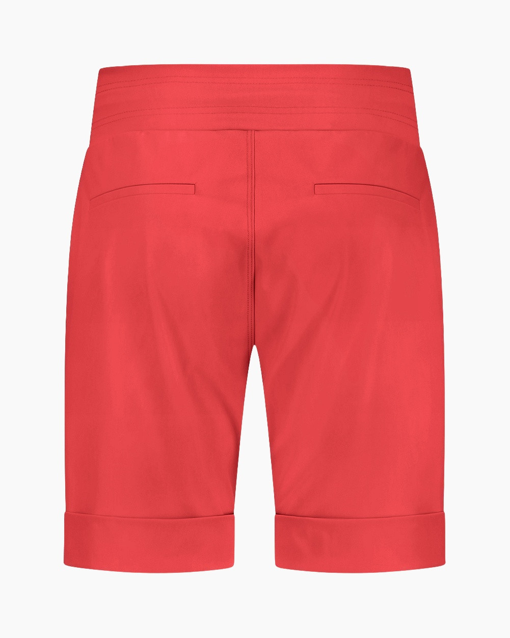 shorts, red, back view, back pockets, rolled cuffs