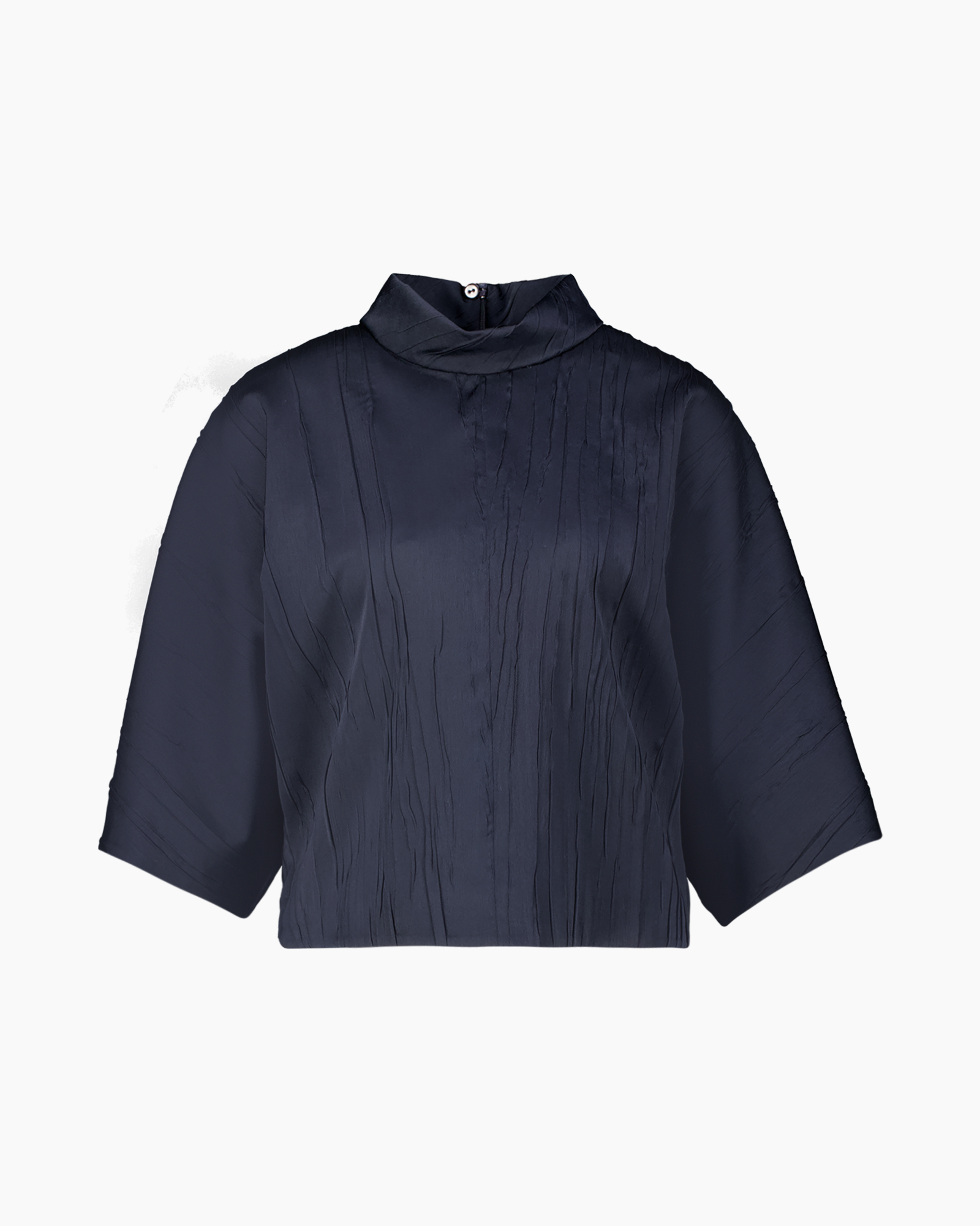 top, blouse, long sleeves, high neck, navy