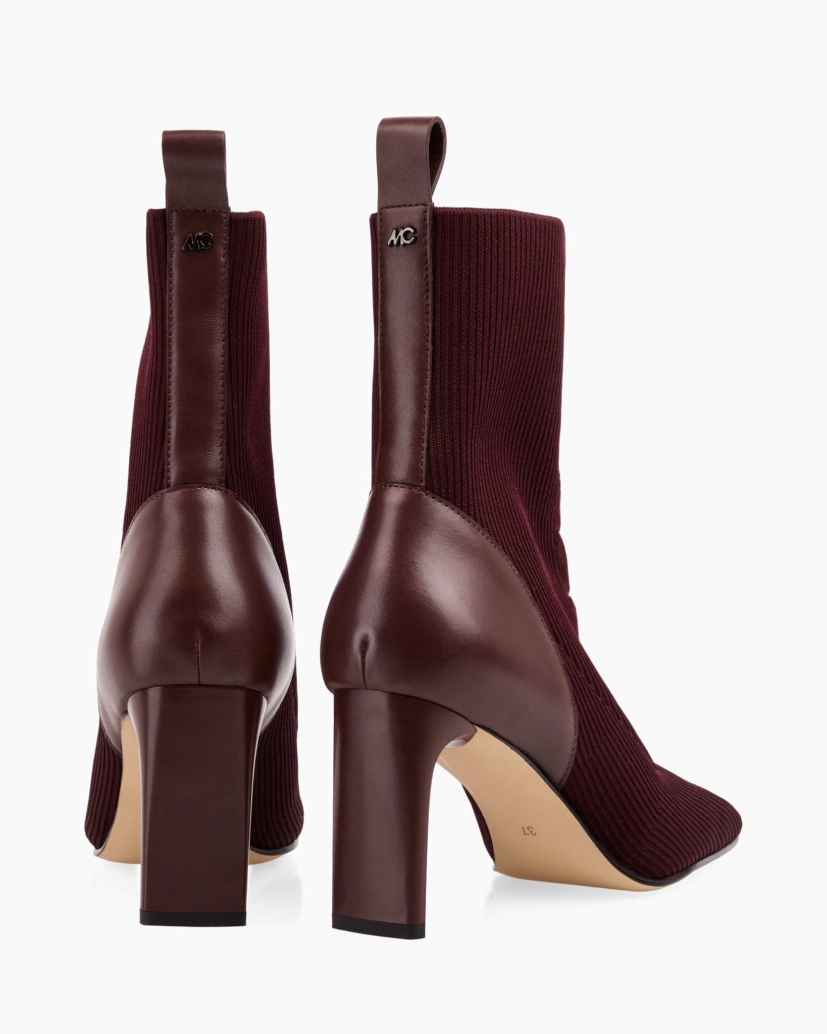 ankle boots, block heel, burgundy, knit upper, pull-on, ankle boots, block heel, burgundy, knit upper, leather heel