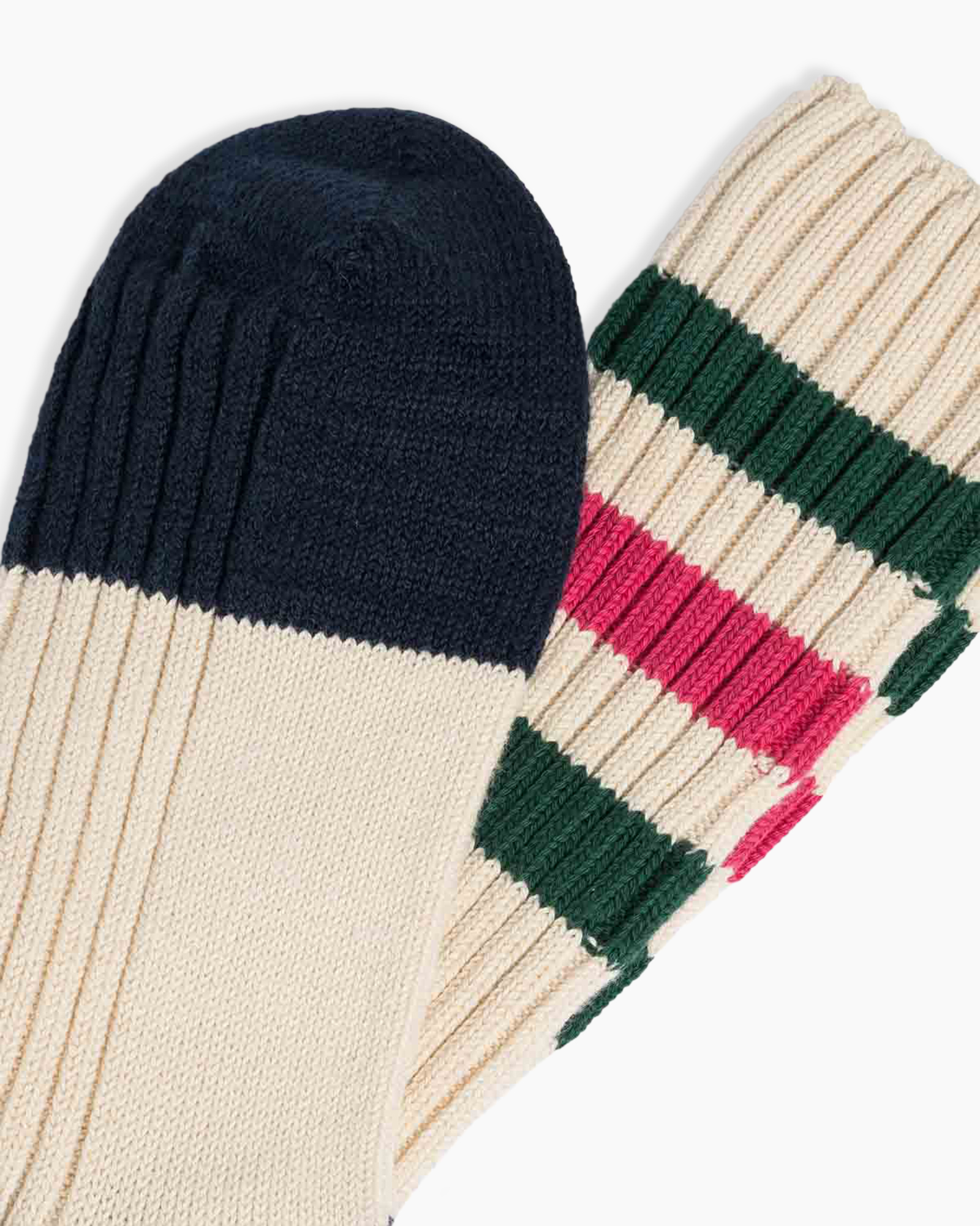 socks, knit, striped, beige, navy