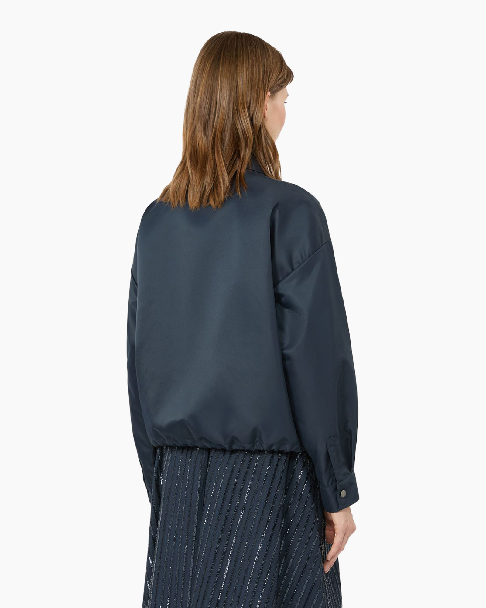 jacket,  bomber jacket, navy blue, long sleeve, solid color