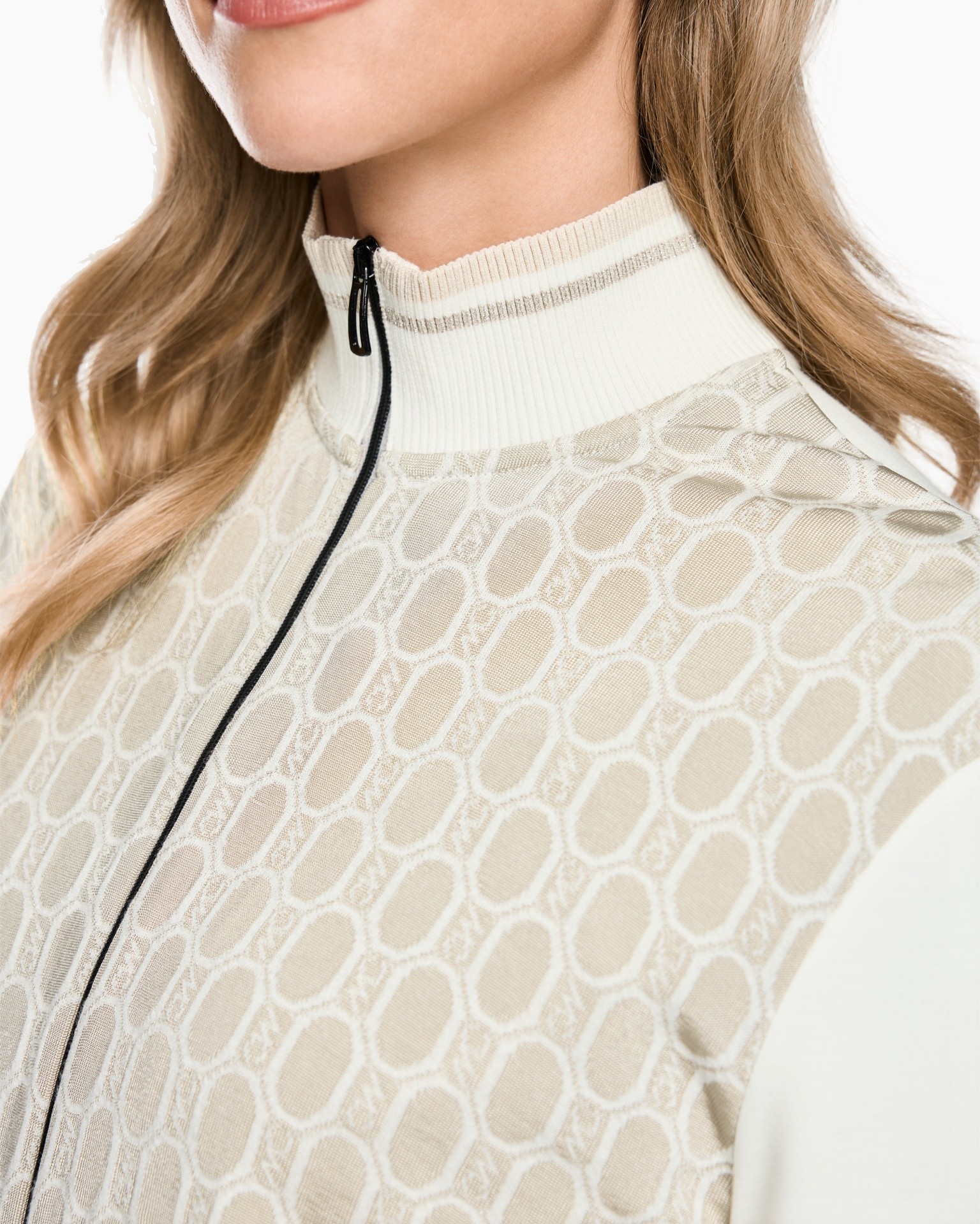 zipper, turtleneck, pattern, knit, beige