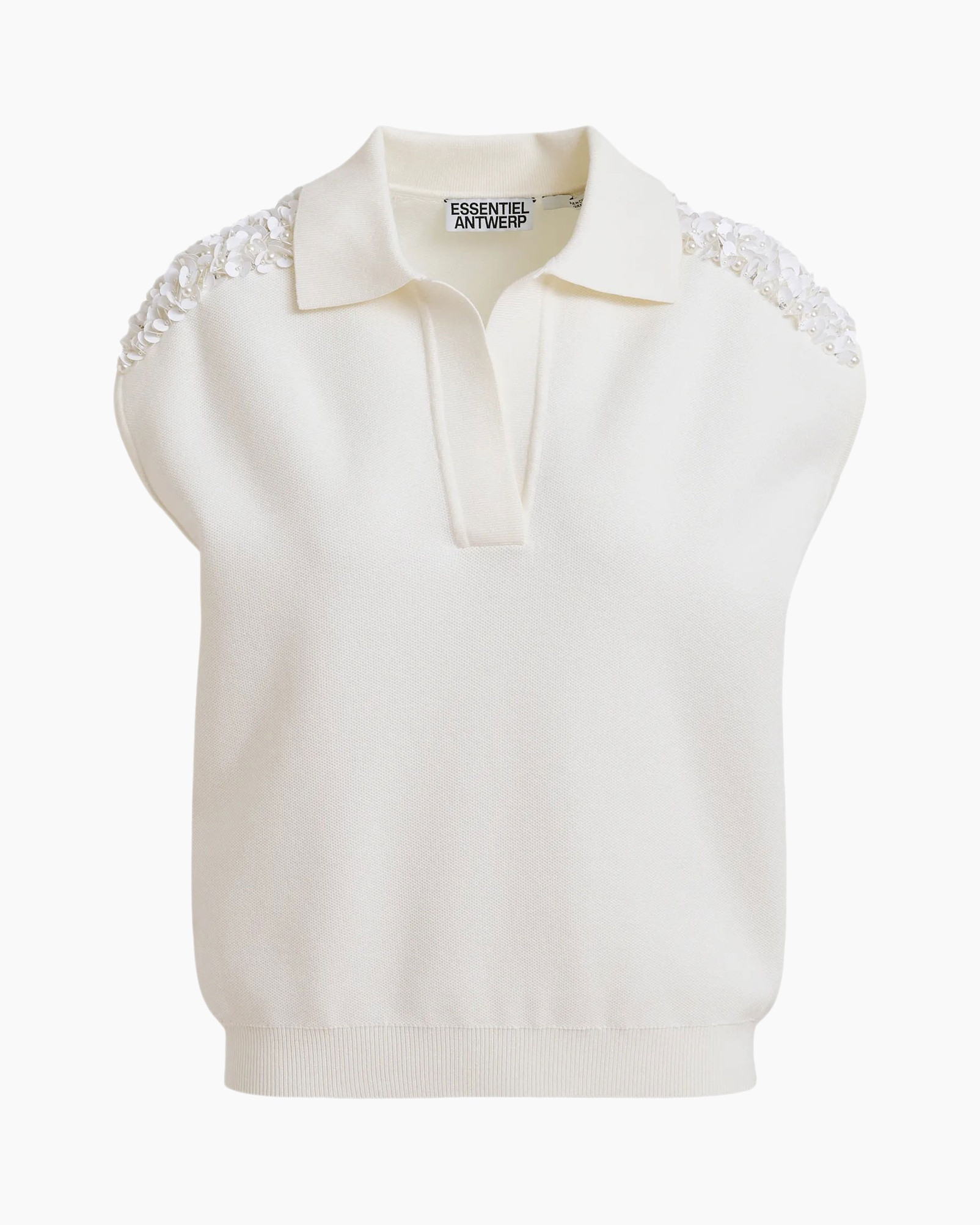 polo, sleeveless, embellished, knitted, white