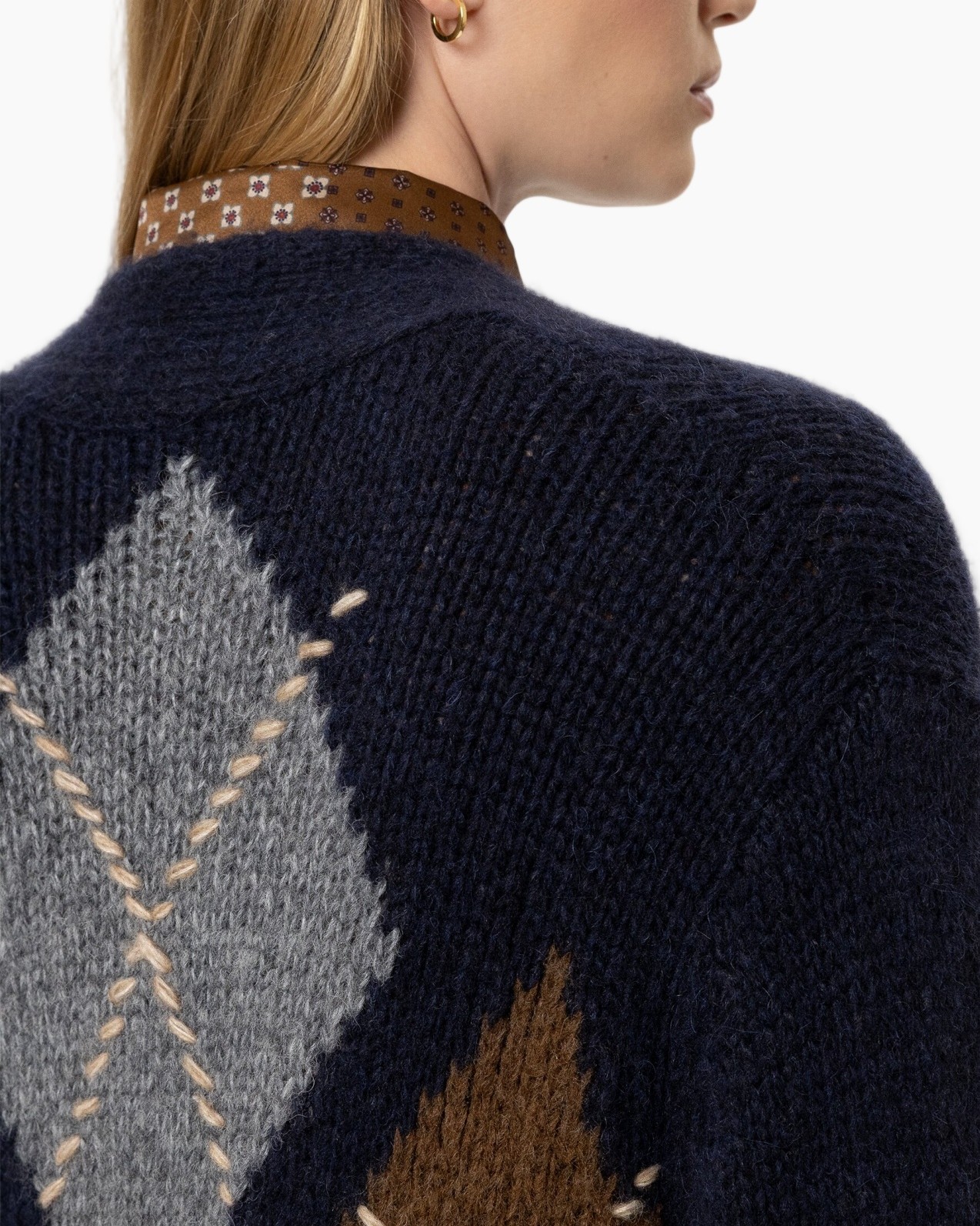cardigan, knit, argyle, pattern, navy-blue