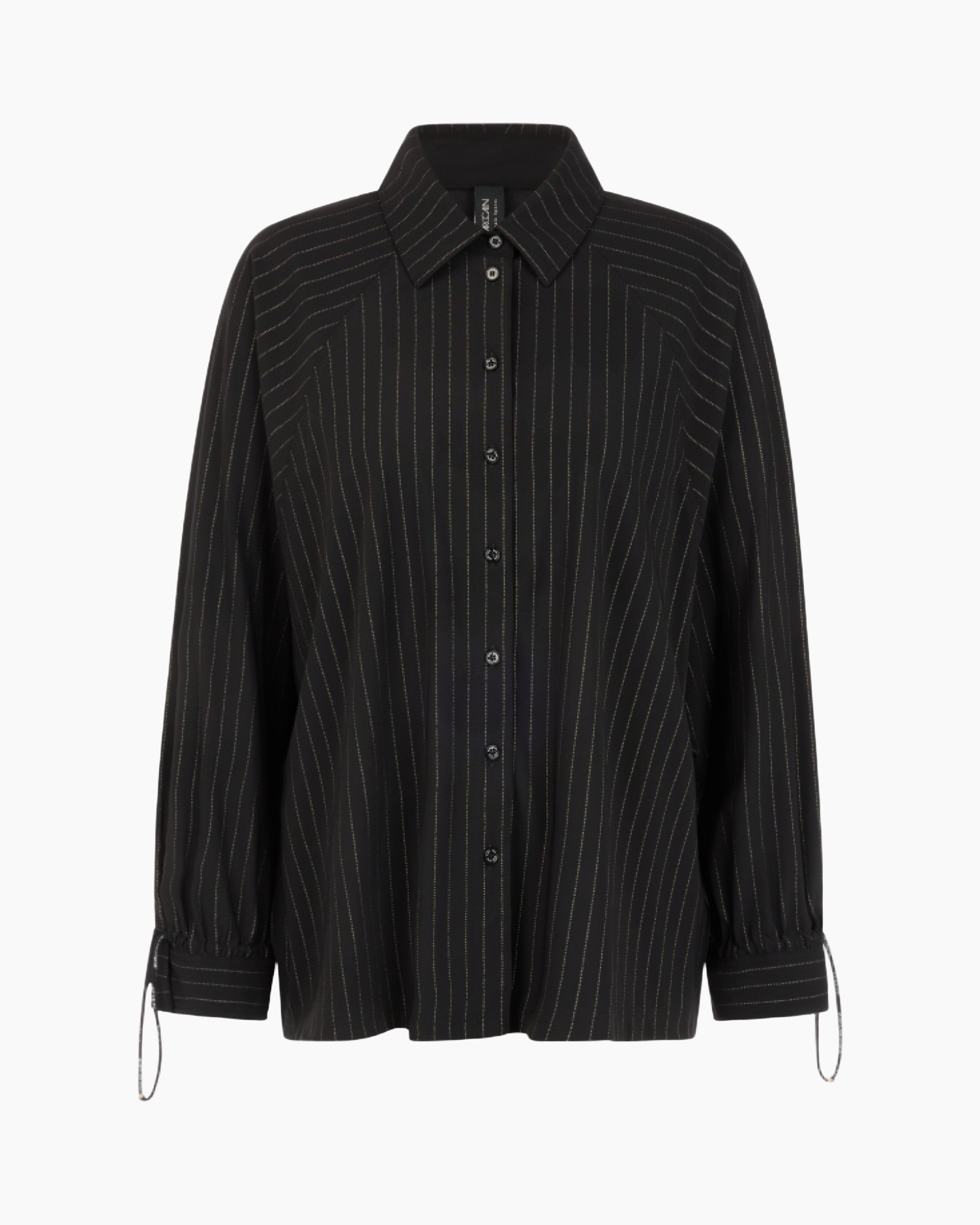 blouse, striped, button-down, black, long-sleeve