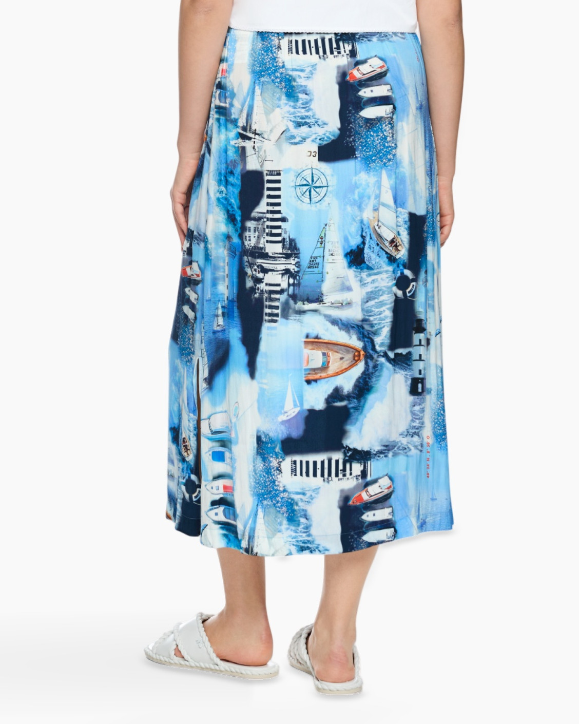skirt, midi, print, blue, boats