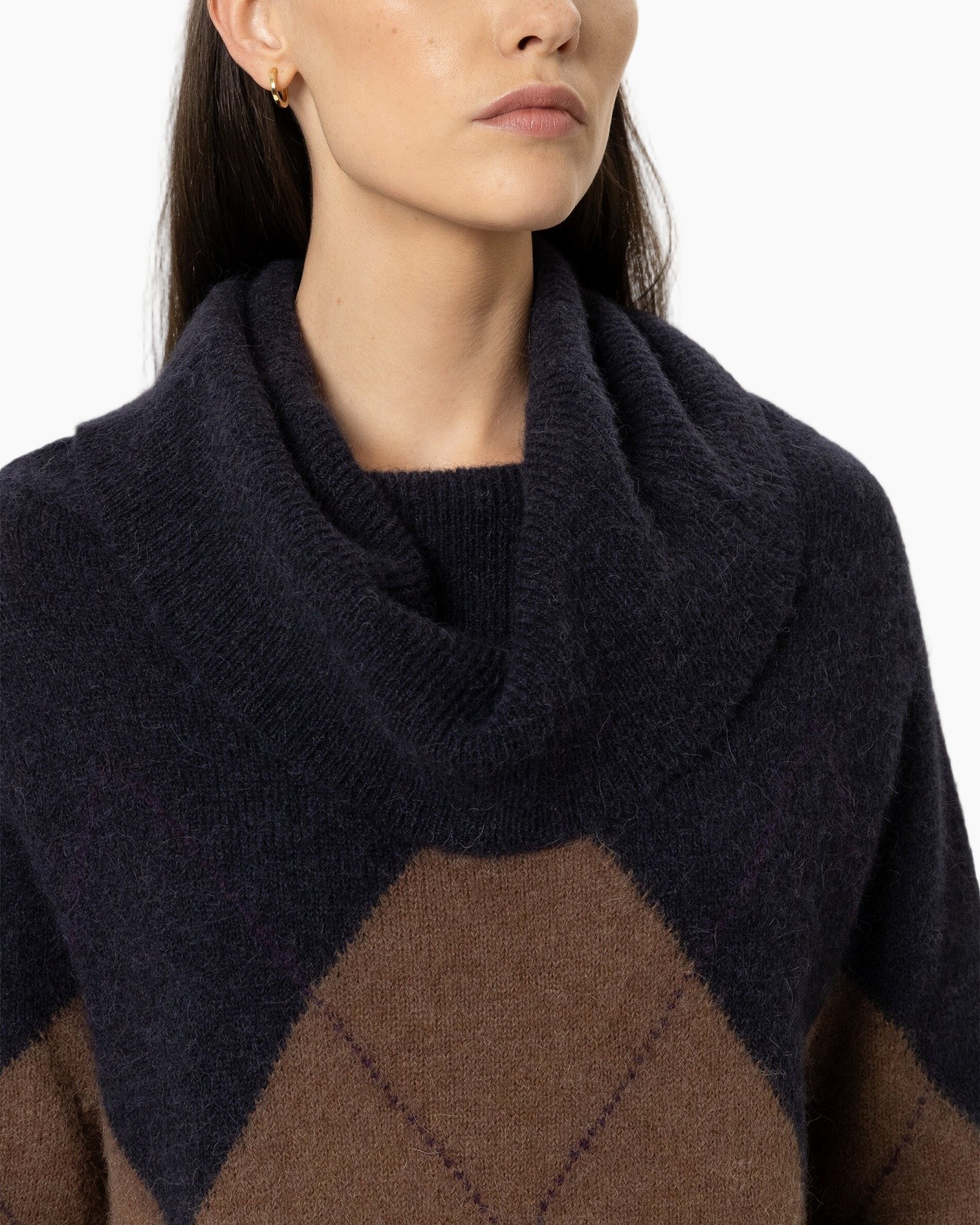 pullover, turtleneck, argyle, knit, navy blue