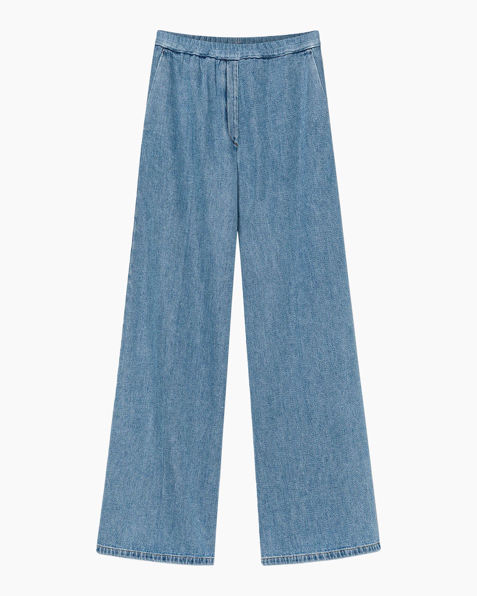 denim, pants, blue, wide-leg, elastic-waist