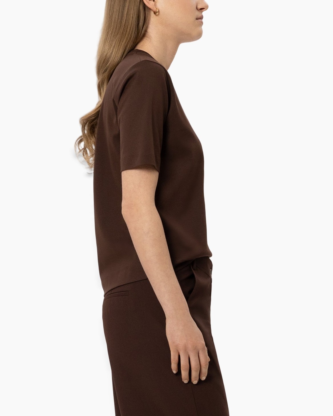 t-shirt, brown, short-sleeve, solid, cotton