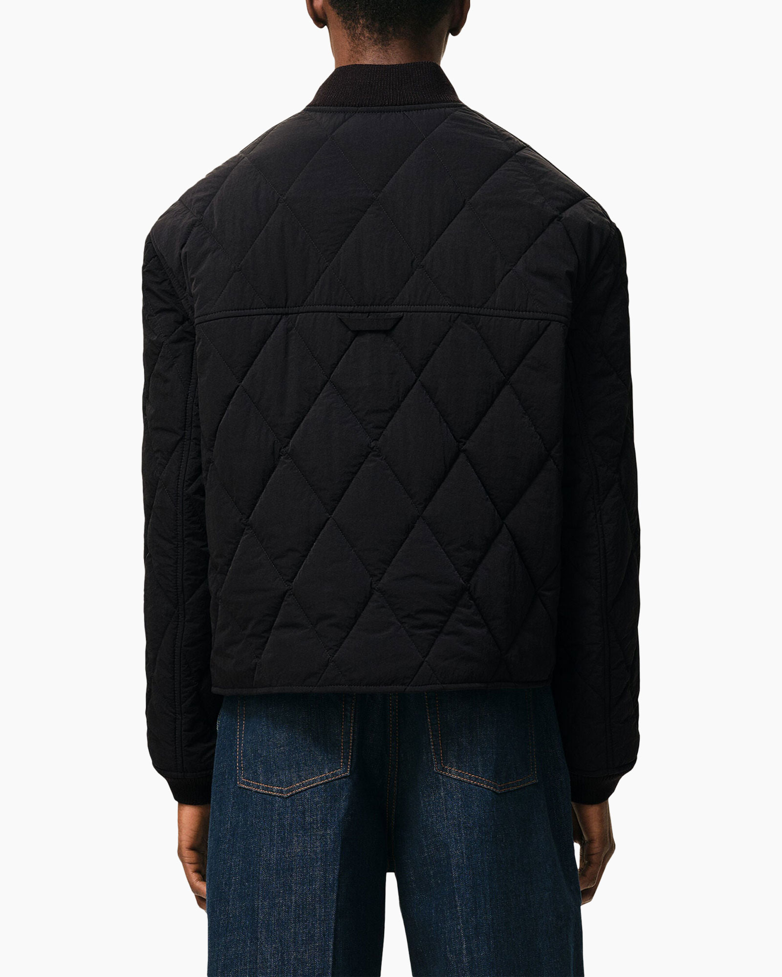 quilted jacket, black jacket, diagonal quilted, snap button, ribbed cuffs