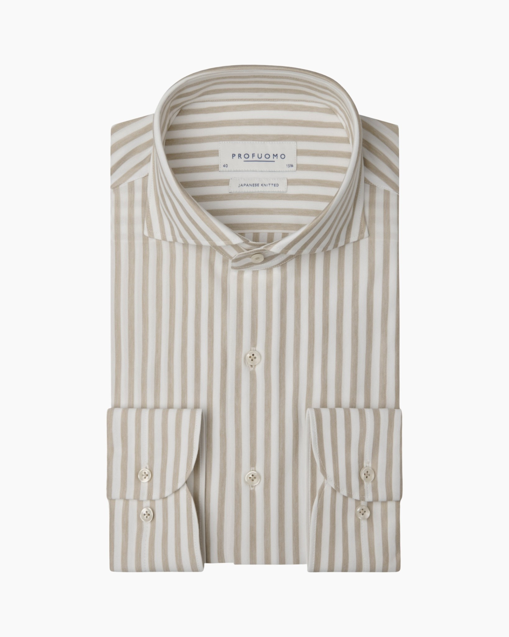 striped shirt, dress shirt, button-down, long sleeve, beige white