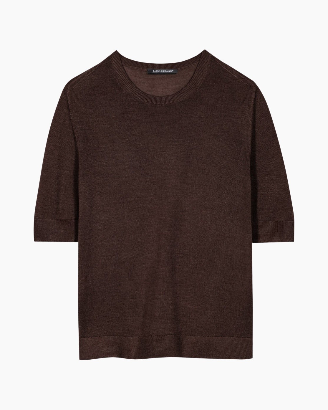 sweater, brown, knit, crewneck, short-sleeve