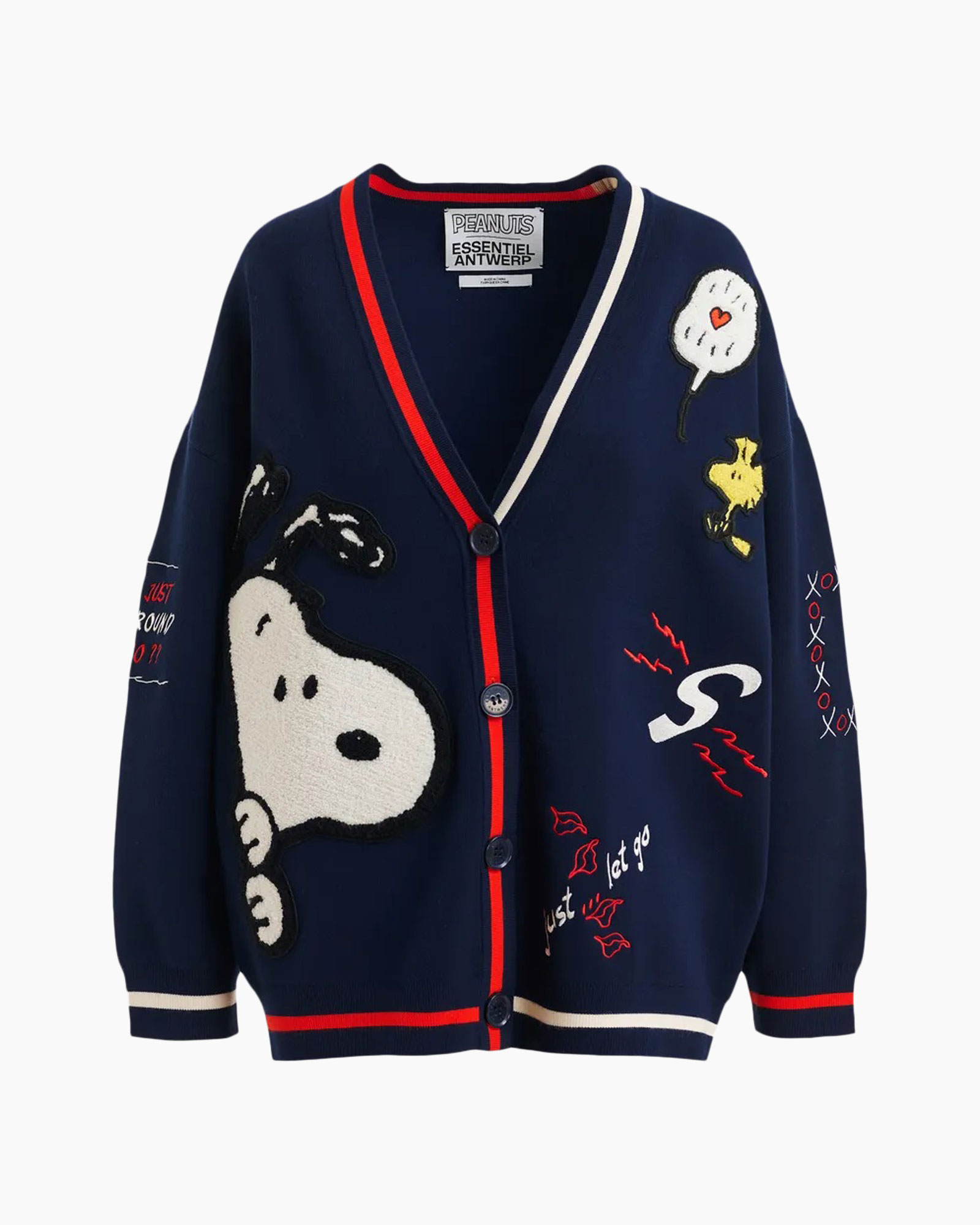 cardigan,  Snoopy, sweater, navy, embroidery