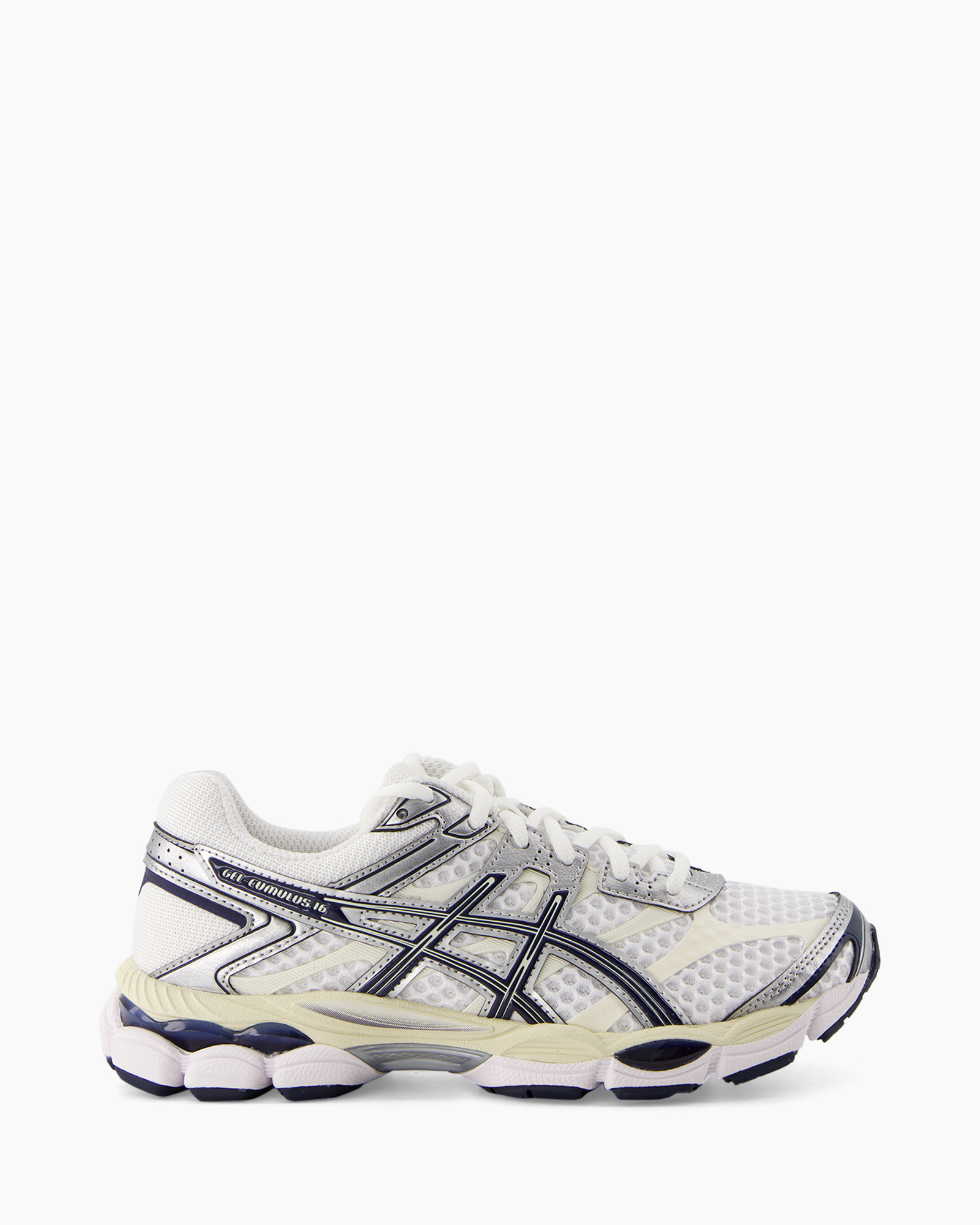 running shoe, athletic sneaker, mesh upper, white tone, multicolor sole