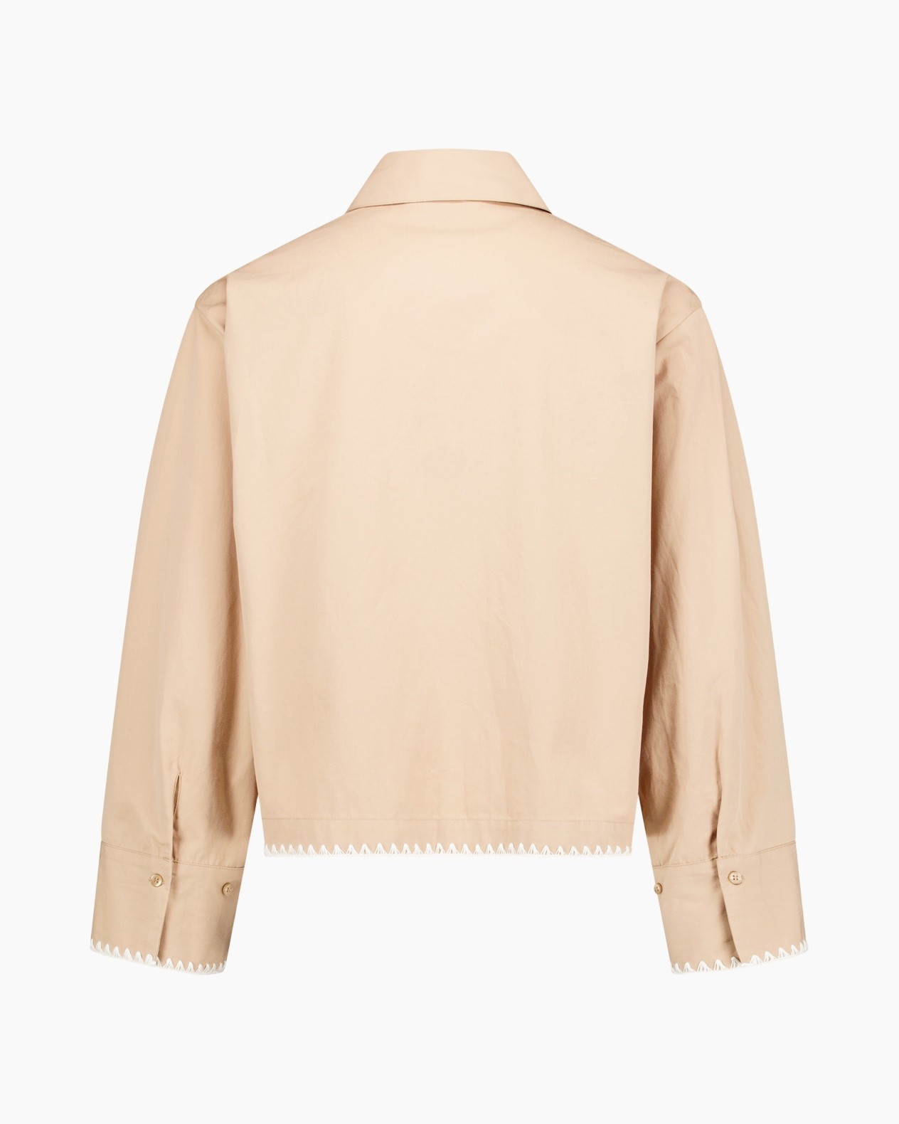 jacket, beige, long sleeve, collar, trimmed hem