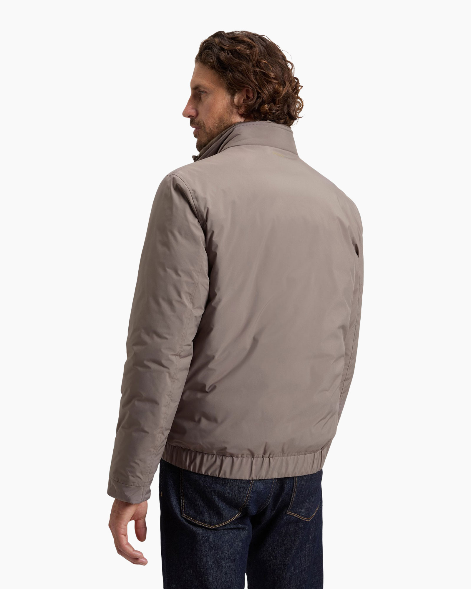 jacket,  bomber?, padded?, taupe, back view