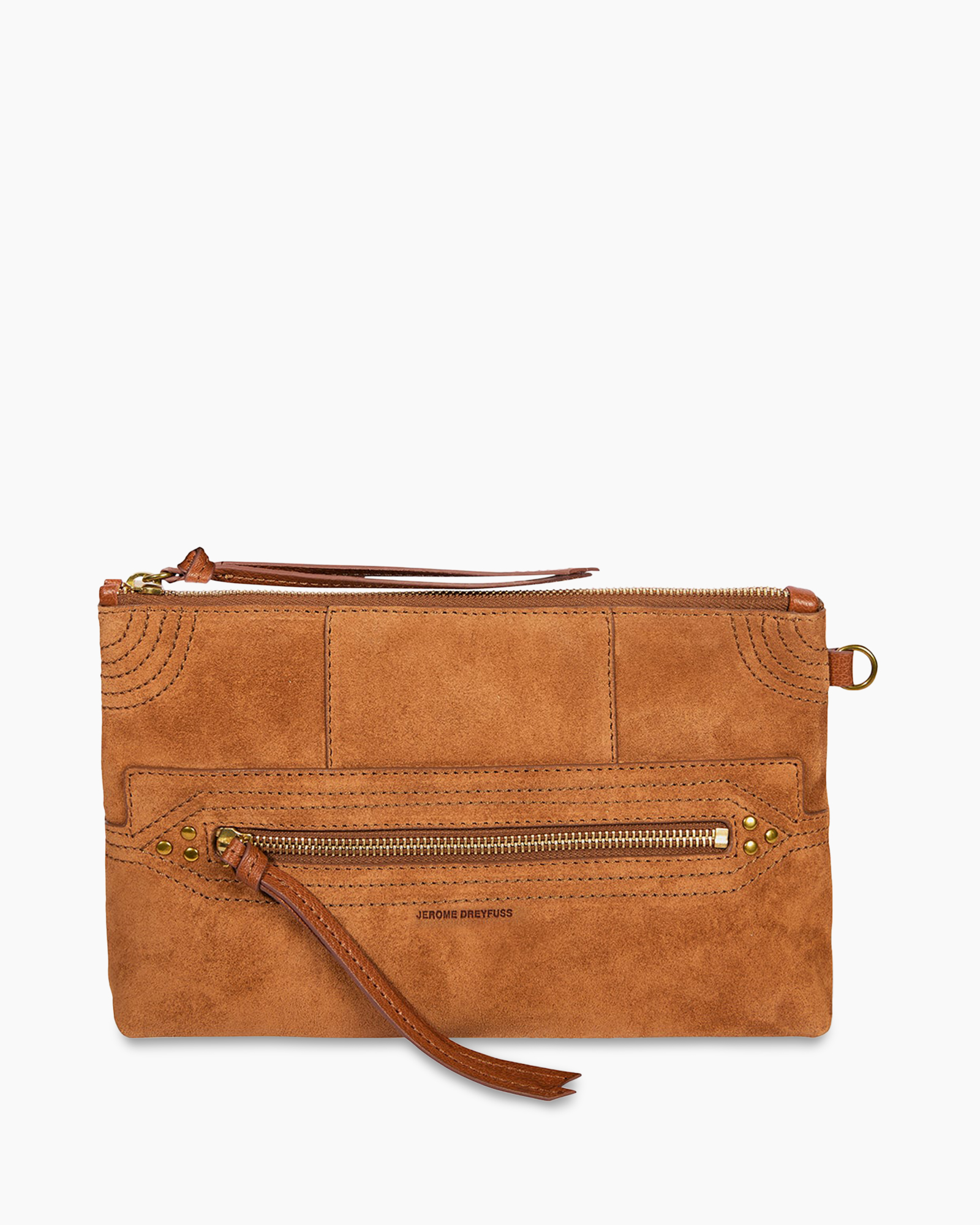 clutch, wallet, brown, suede, zipper