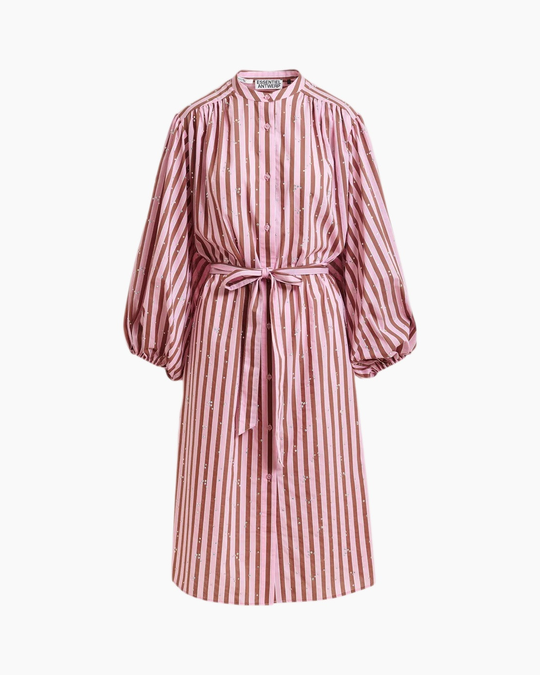 dress, striped, pink, belted, long-sleeve