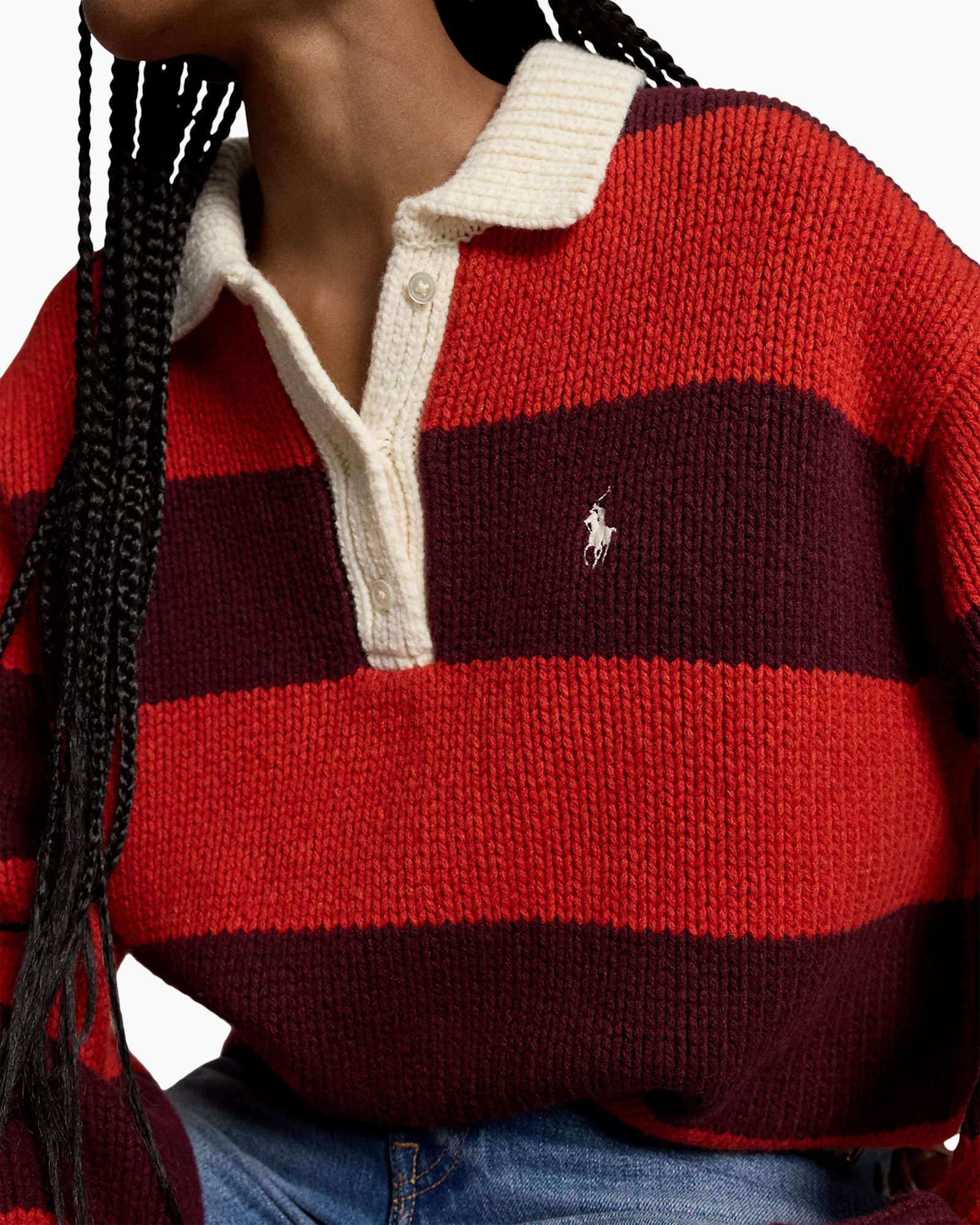 striped sweater, polo sweater, knit sweater, red burgundy, collared polo
