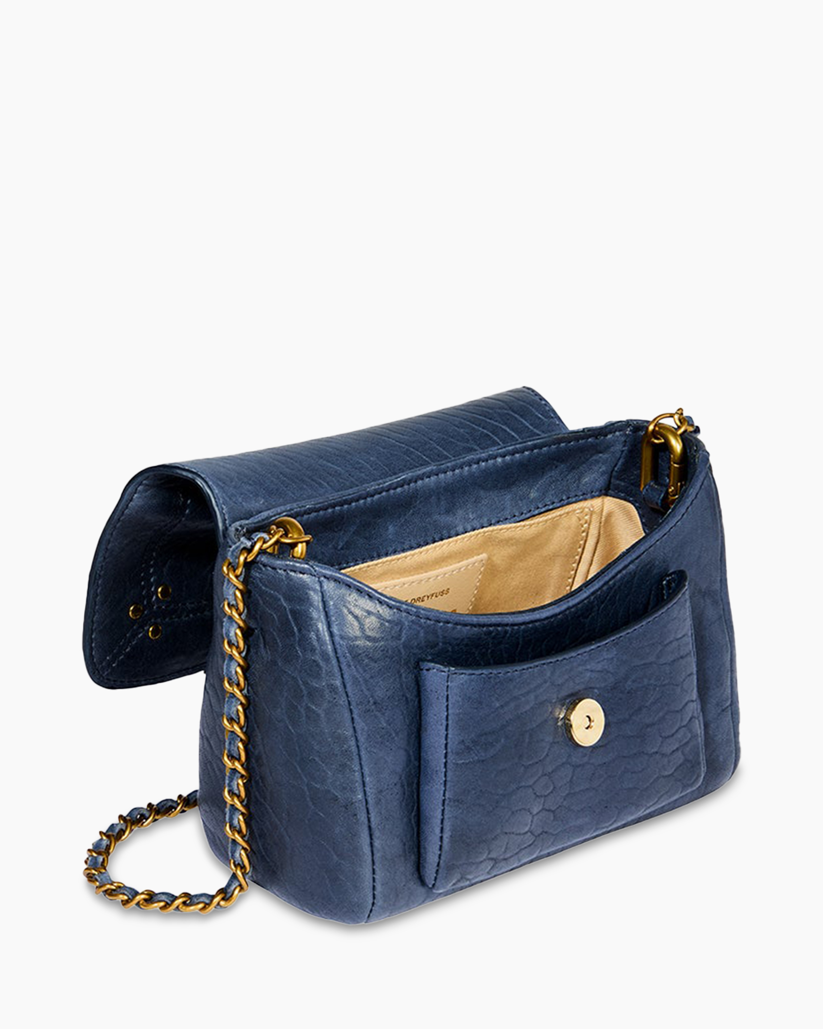 purse, bag, shoulder bag, chain strap, blue leather