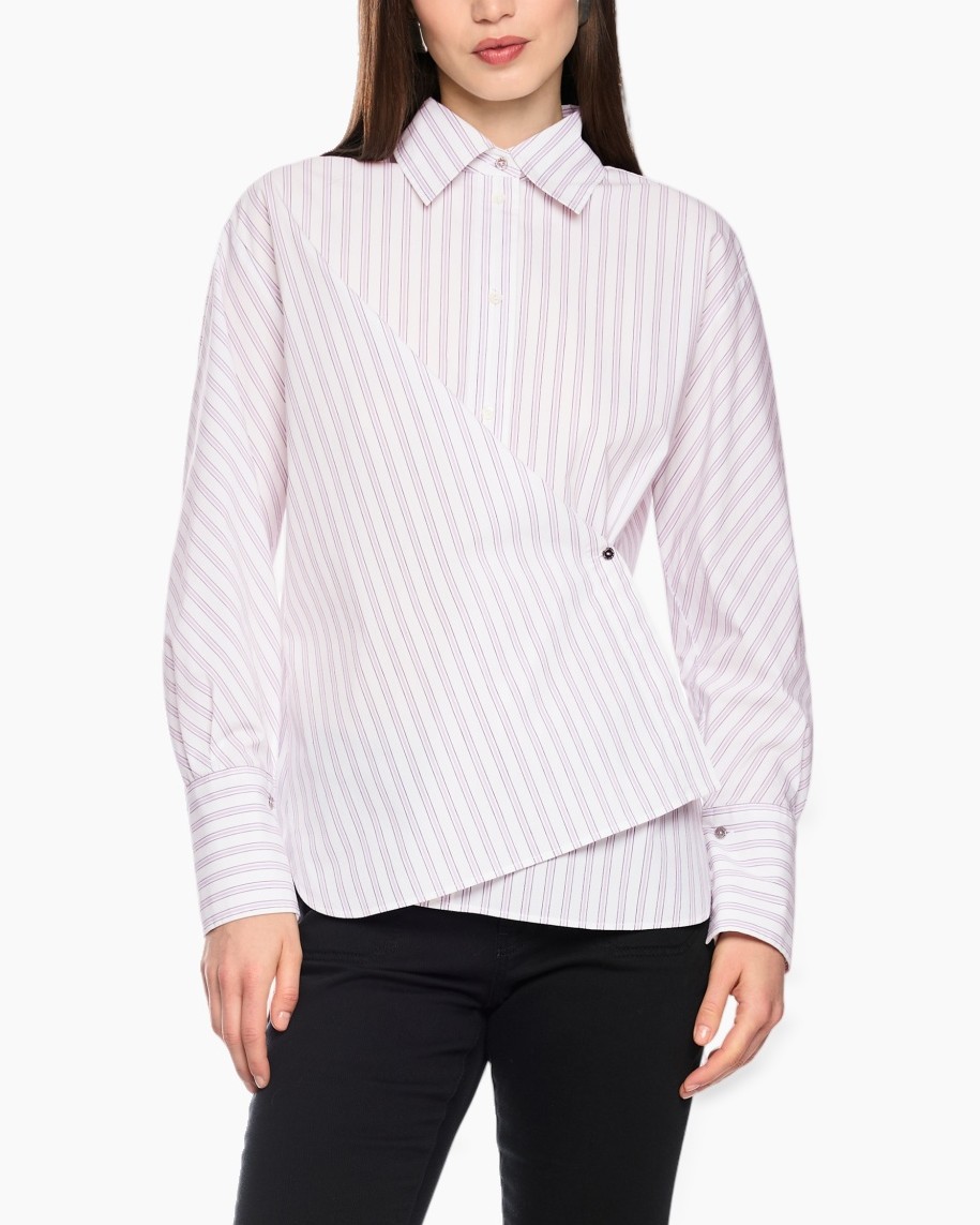 shirt, striped, long-sleeve, collared, asymmetric