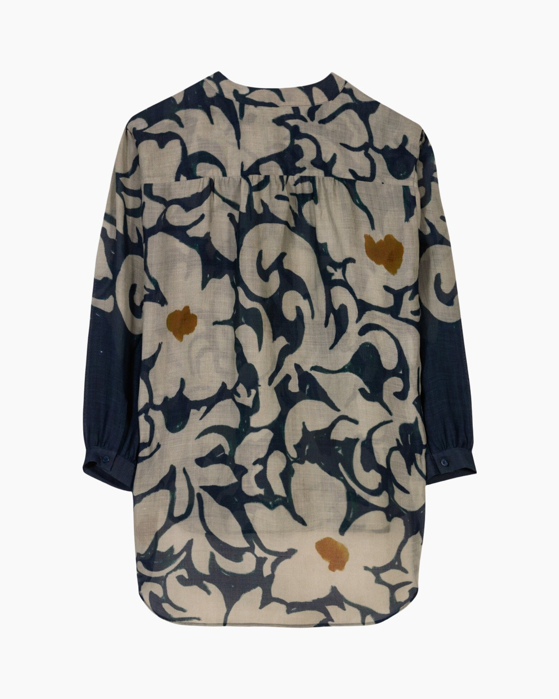 blouse, long sleeve, floral pattern, linen, beige navy