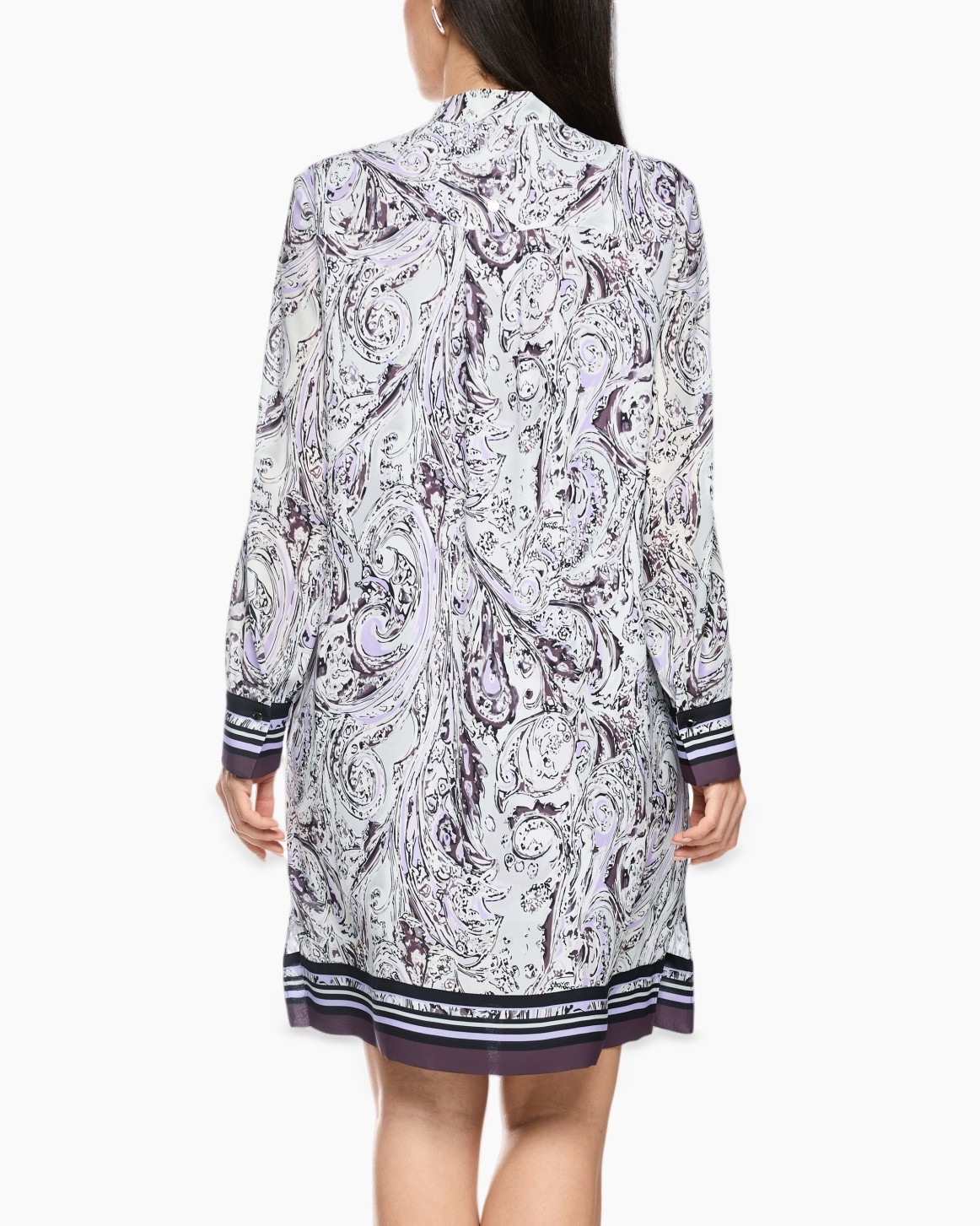 shirt dress, paisley pattern, long sleeves, knit collar, pocketed
